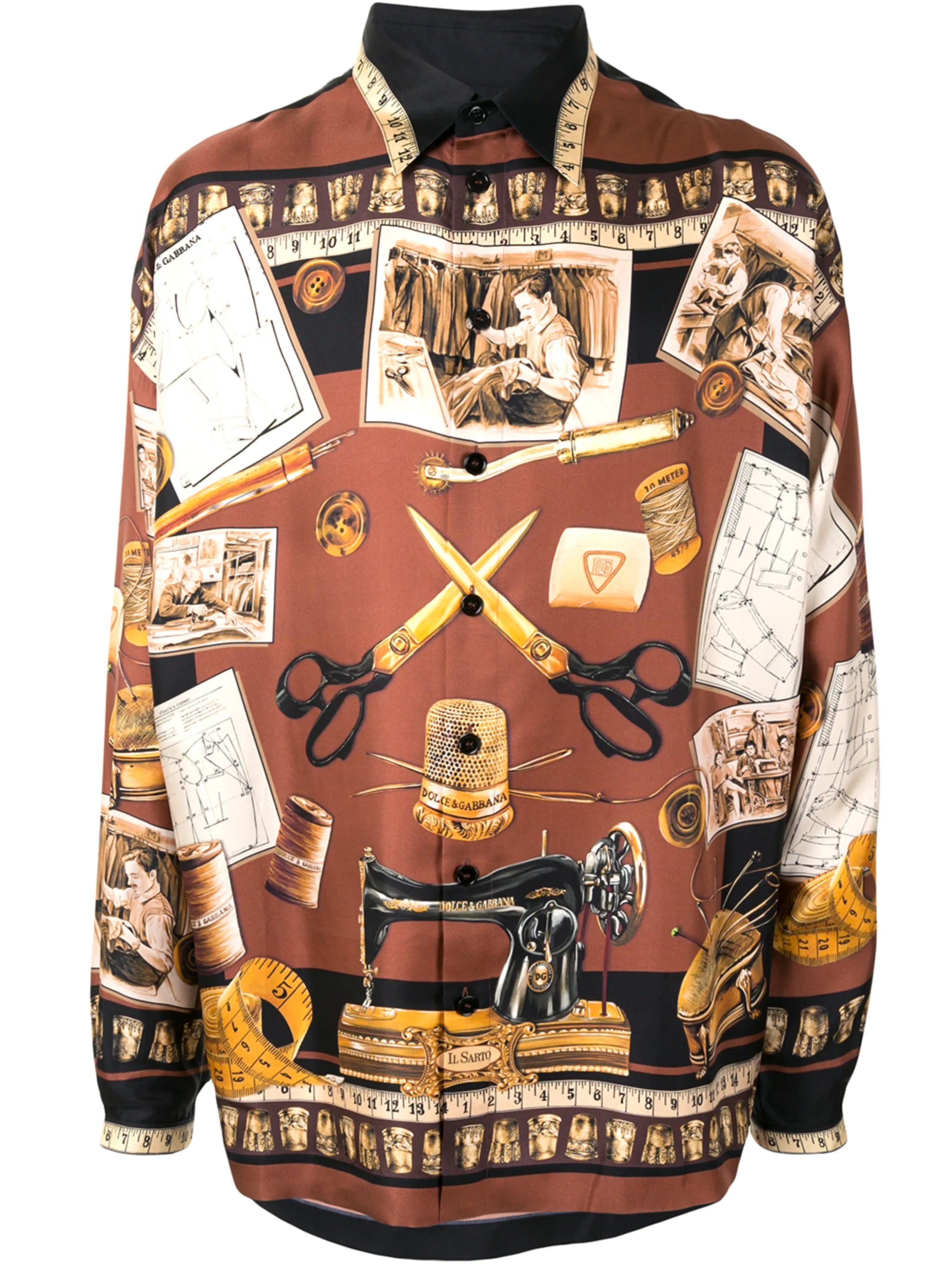 sewing-print silk shirt