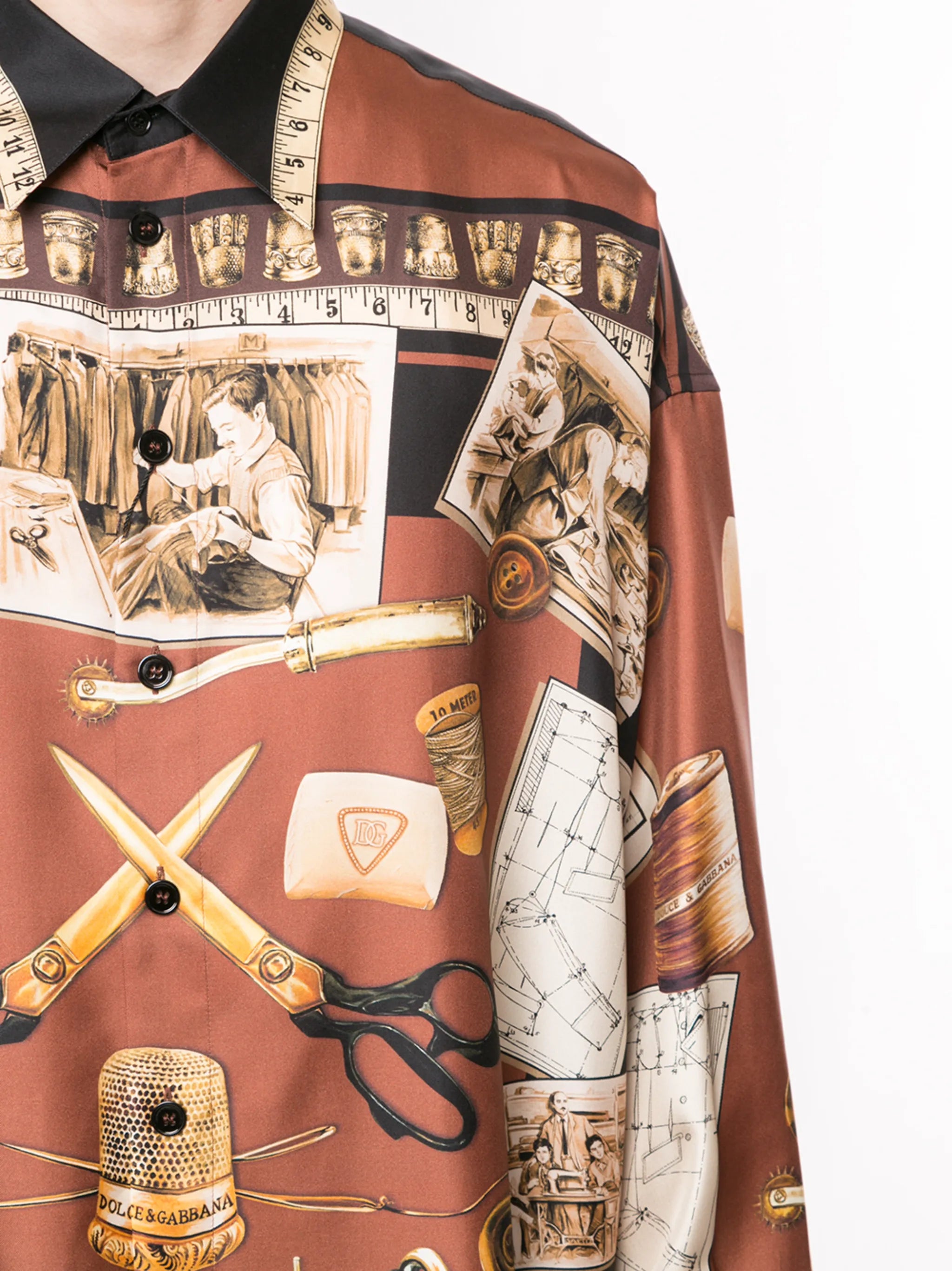 sewing-print silk shirt