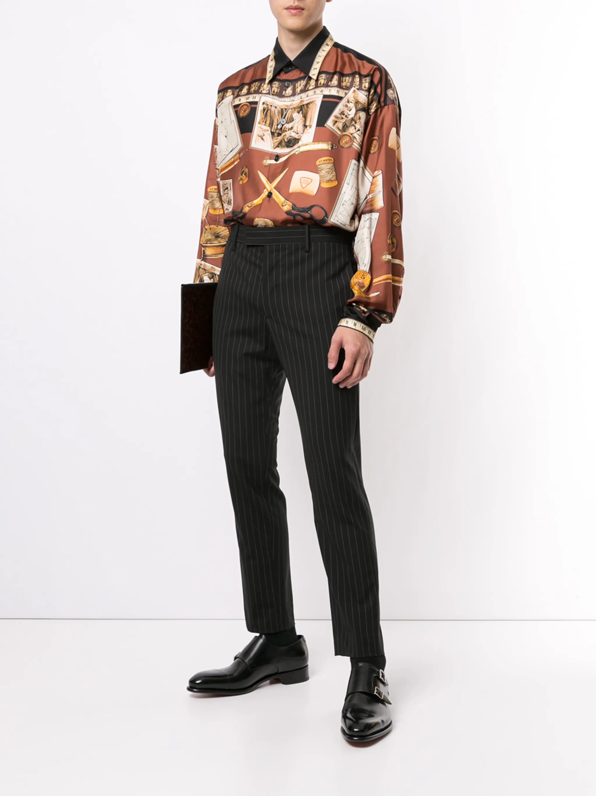 sewing-print silk shirt