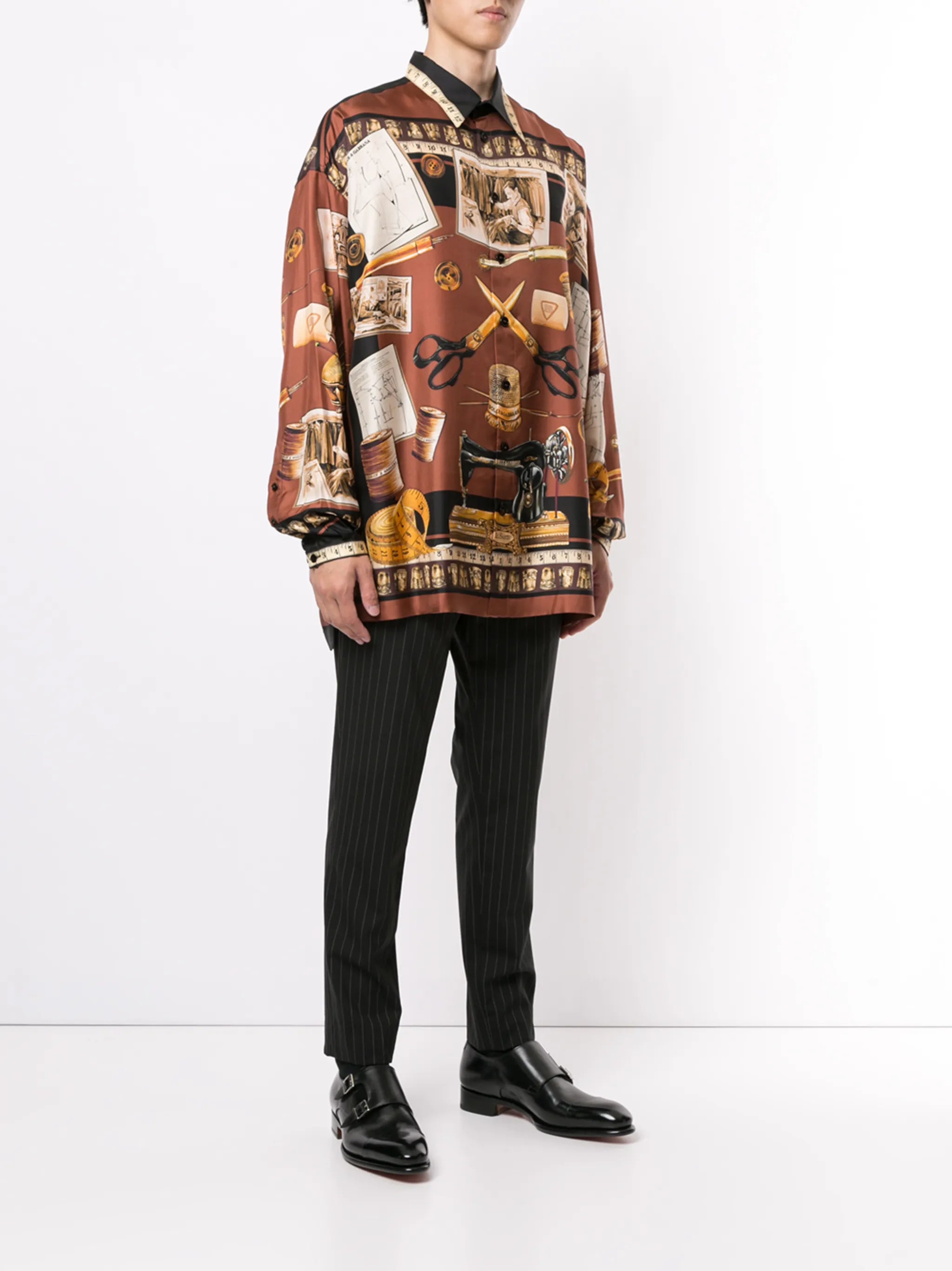 sewing-print silk shirt