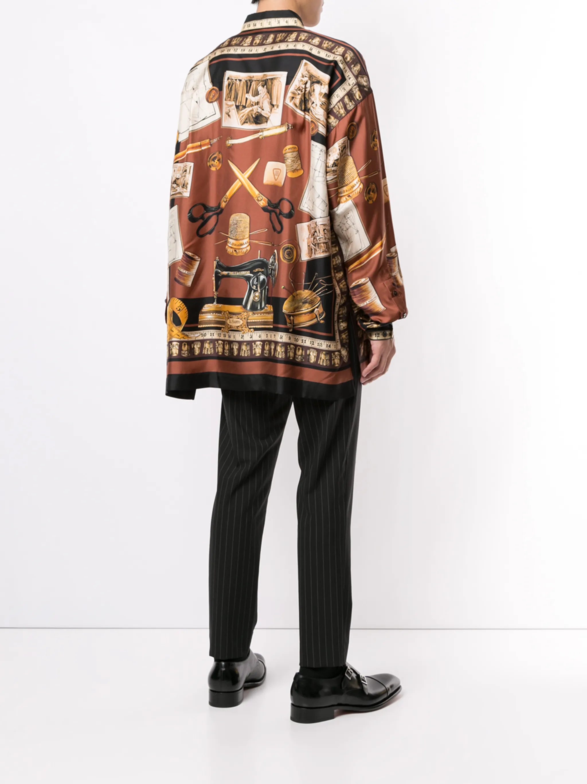 sewing-print silk shirt