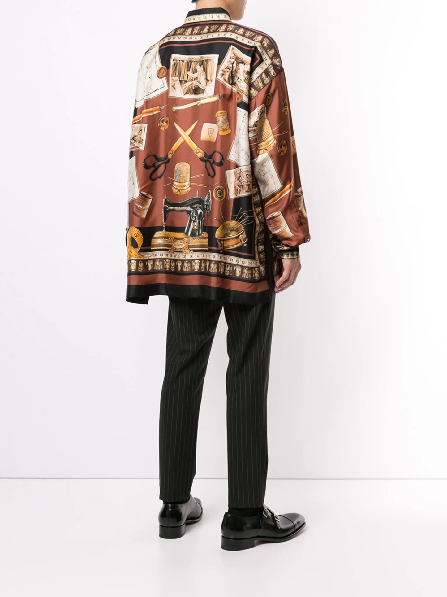 sewing-print silk shirt