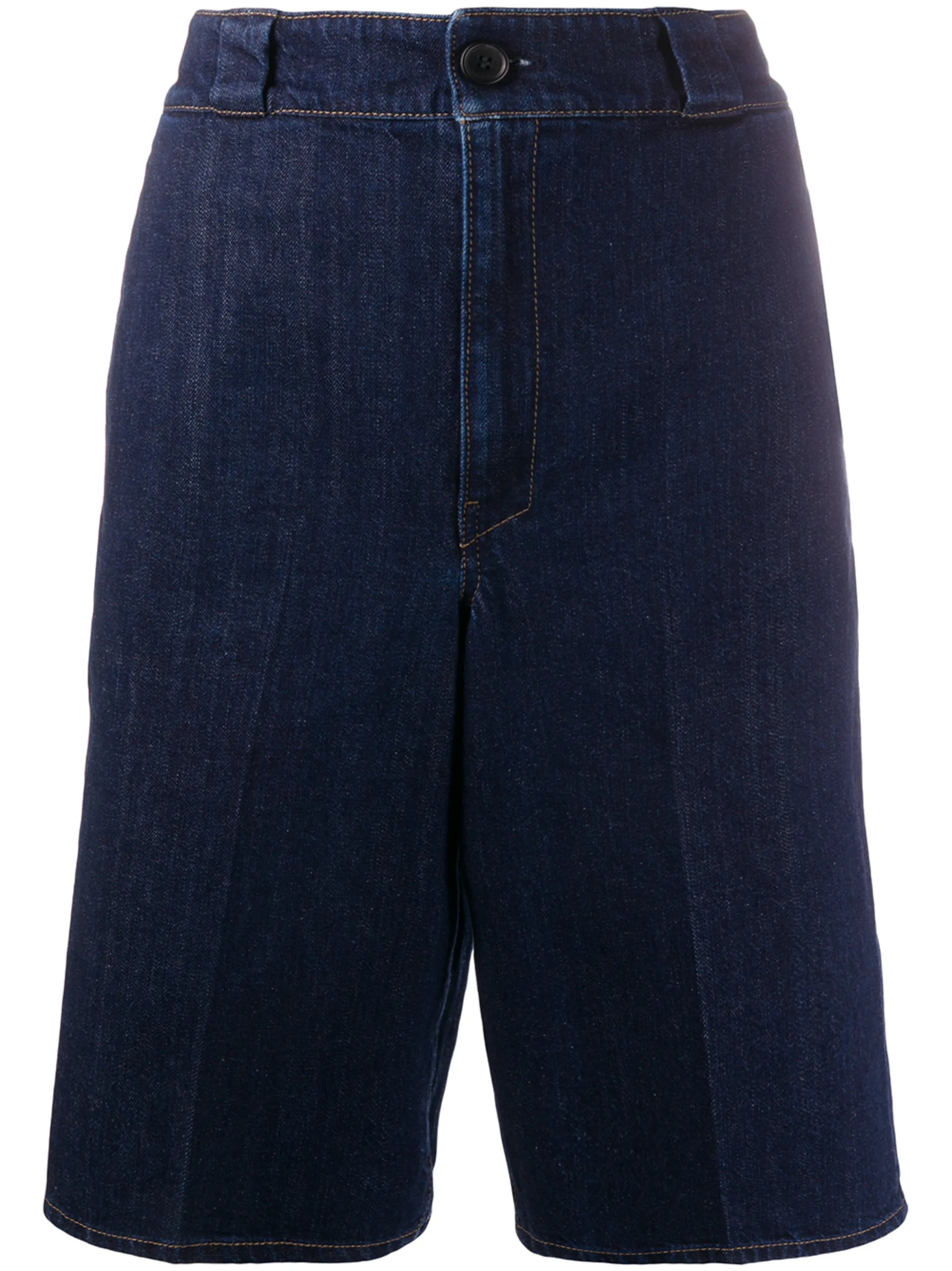 knee-length denim shorts