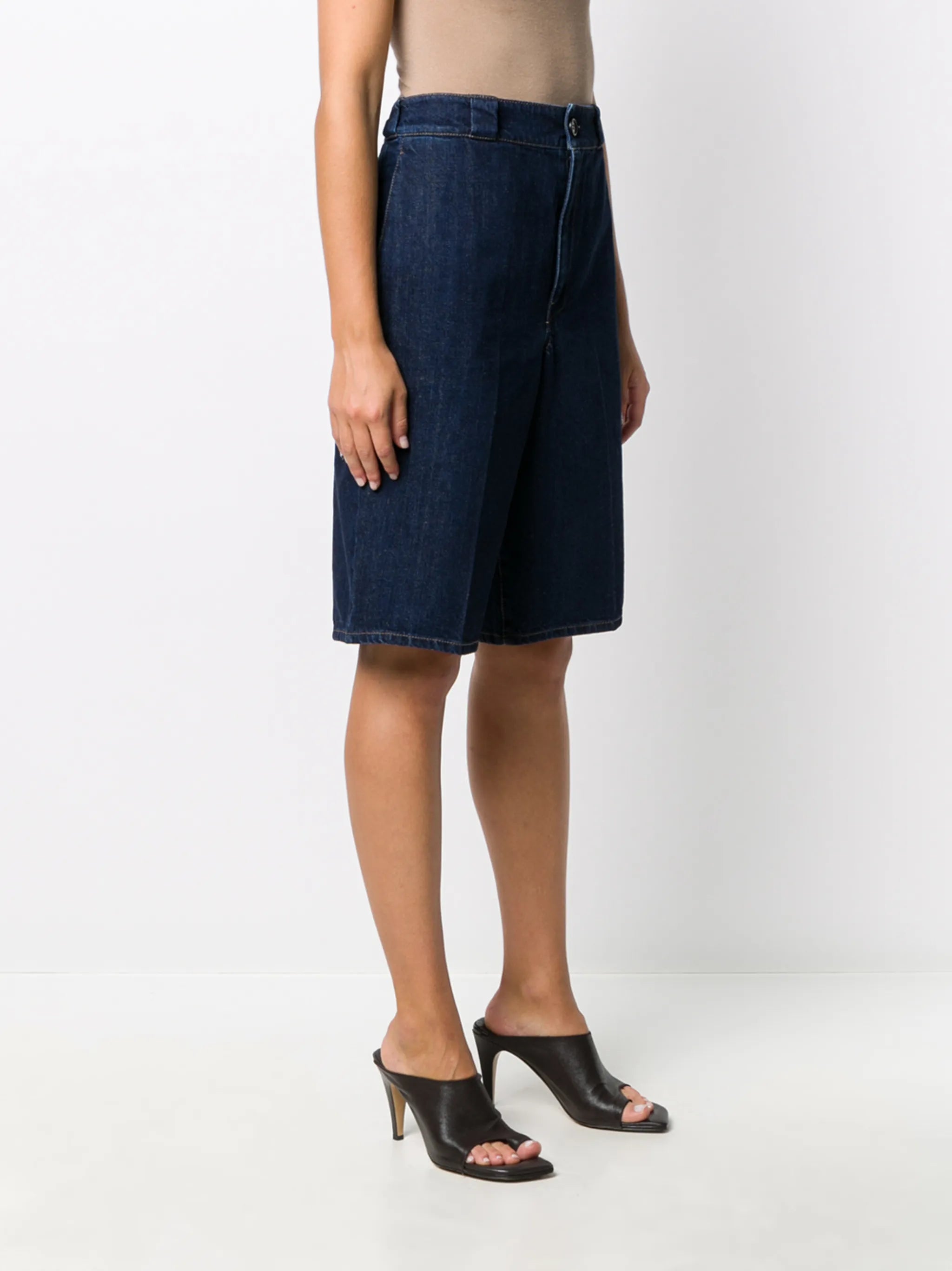 knee-length denim shorts