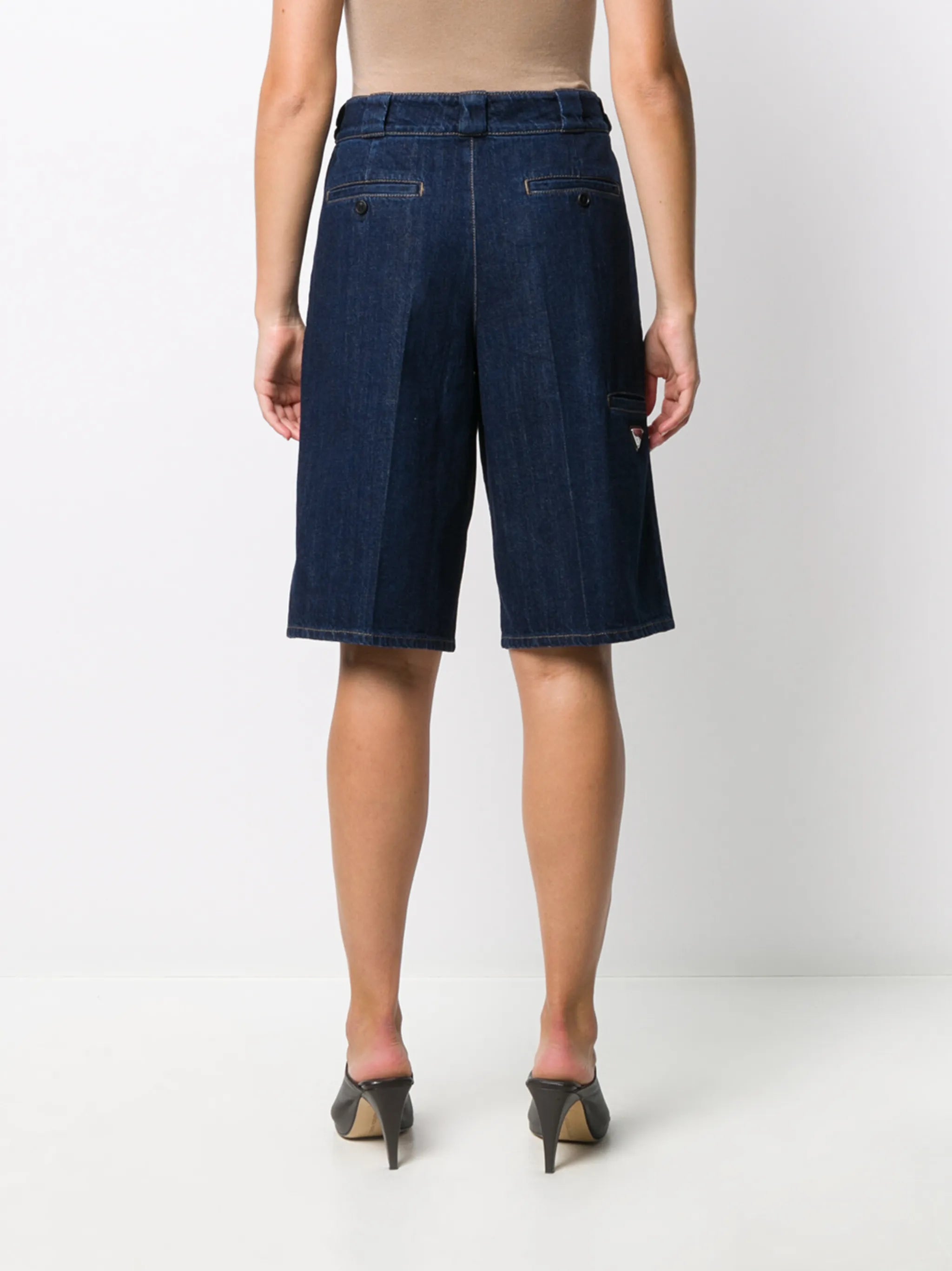knee-length denim shorts