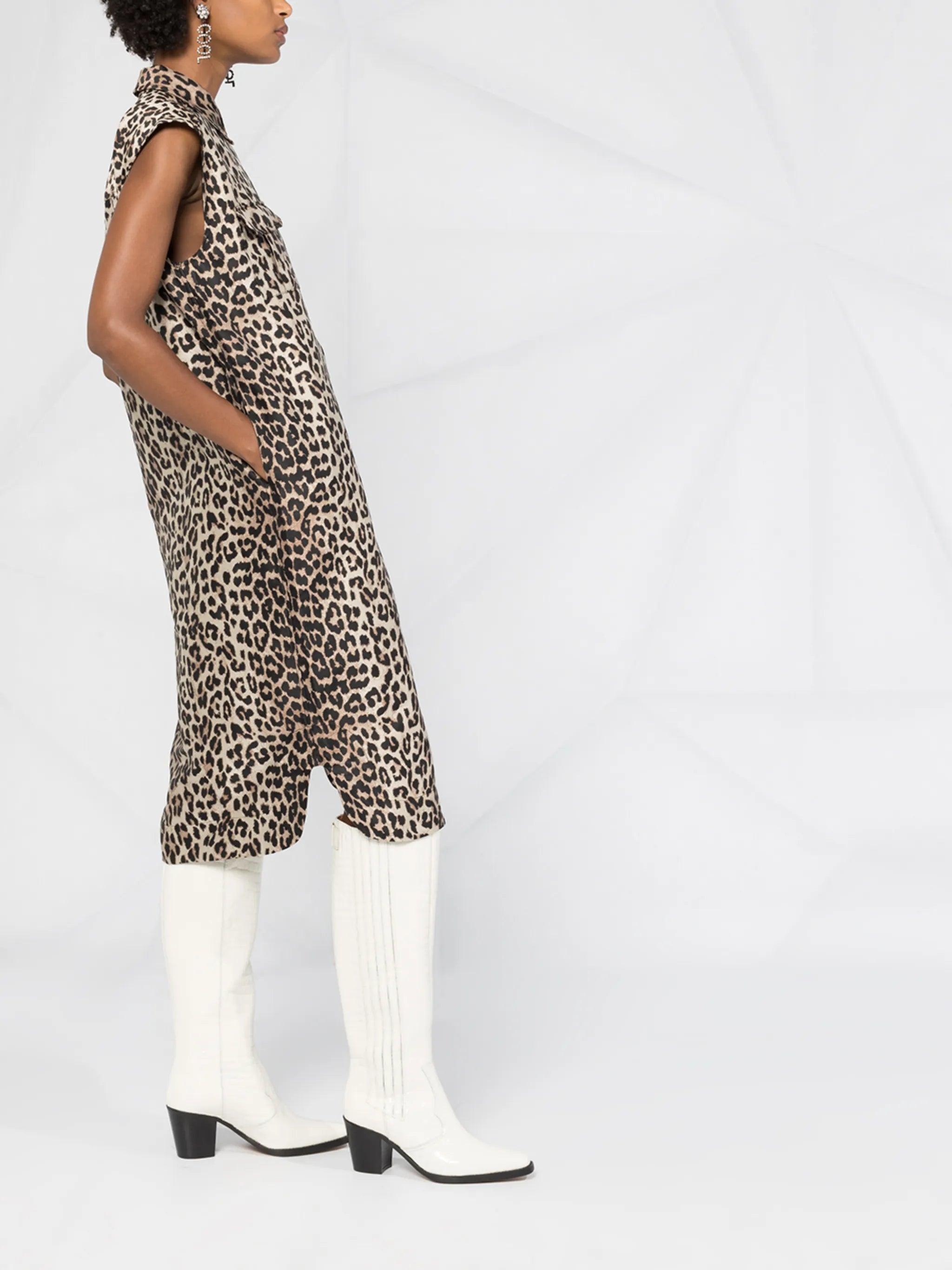 leopard-print sleeveless shirt dress