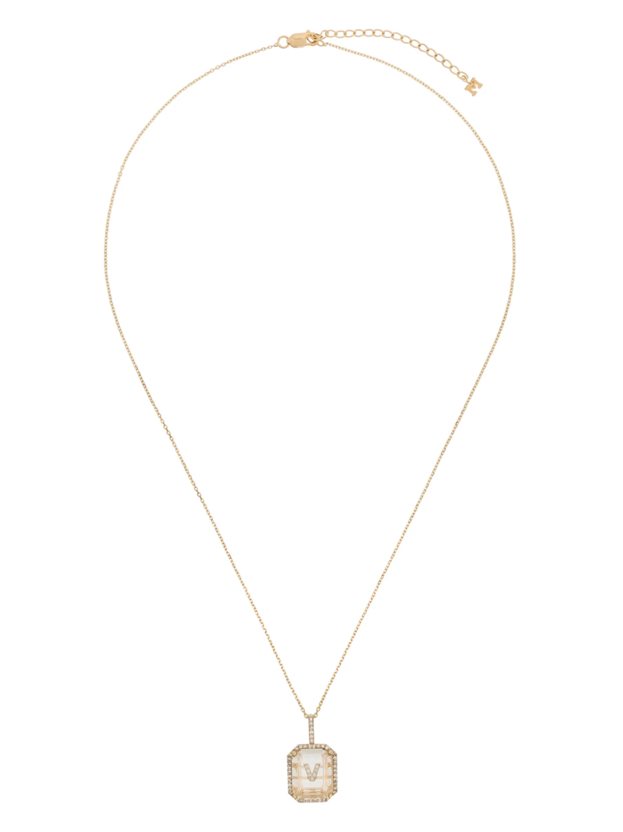 14K yellow gold V initial necklace