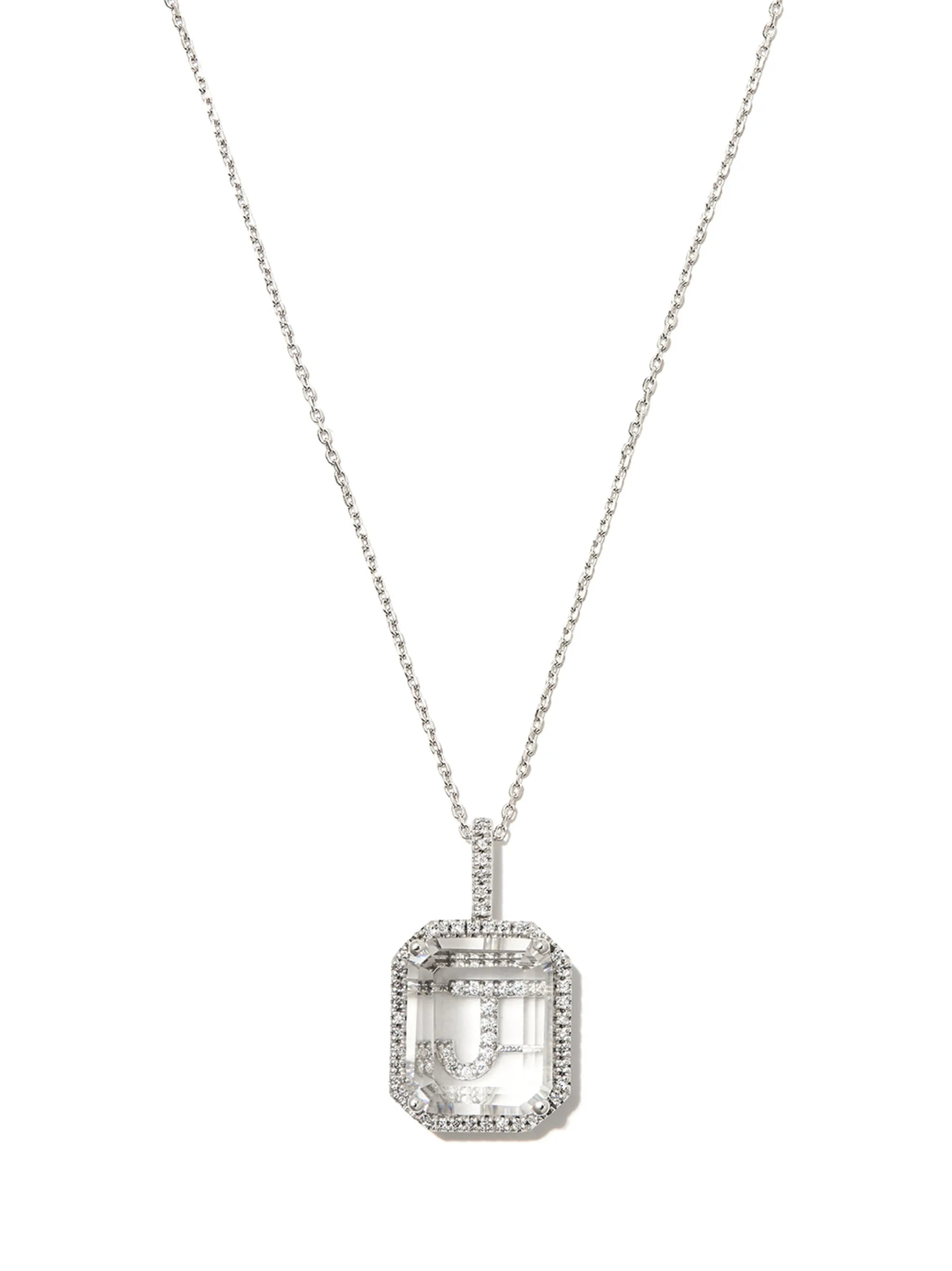 14kt white gold Initial quartz necklace