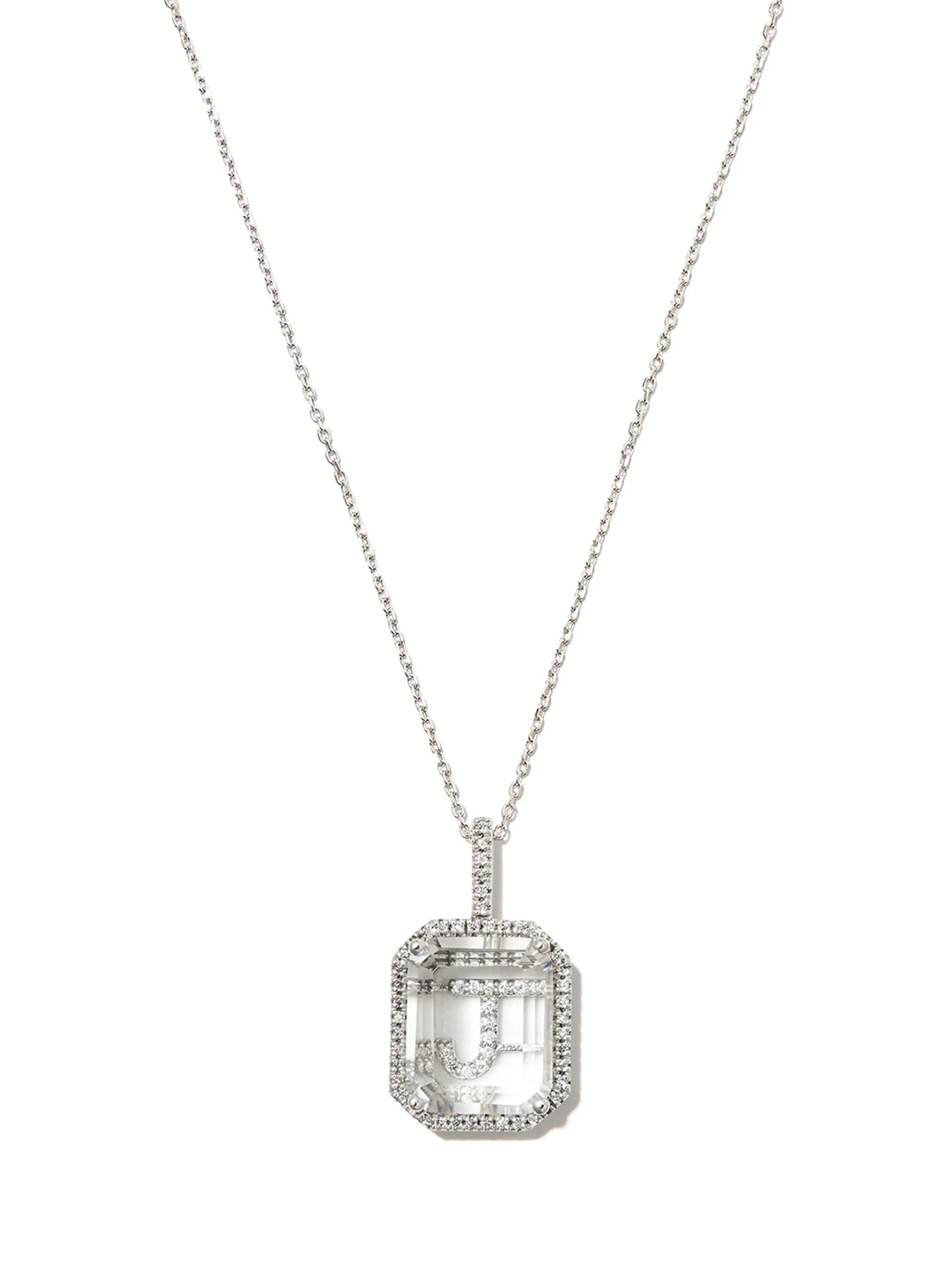 14kt white gold Initial quartz necklace