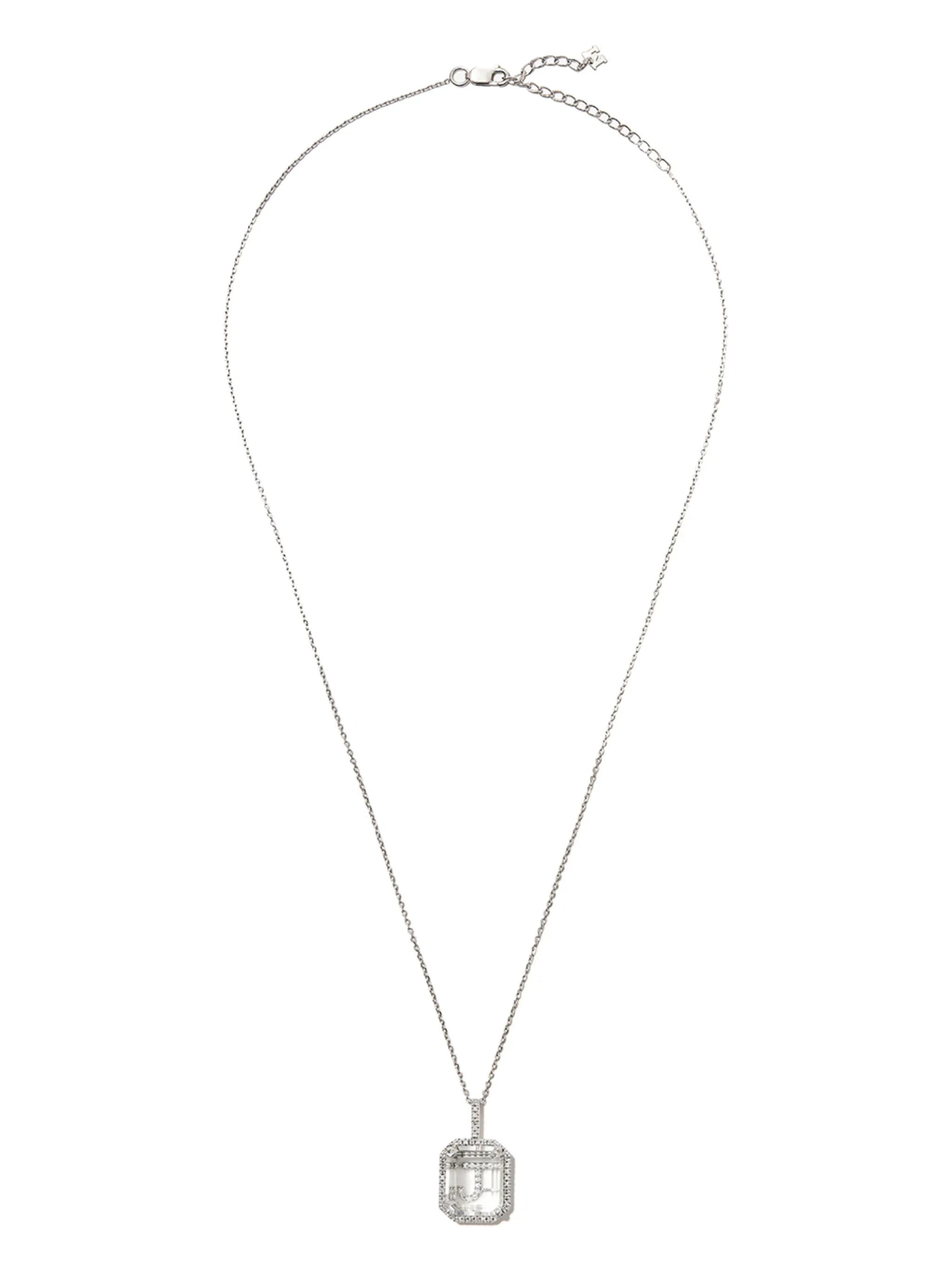 14kt white gold Initial quartz necklace