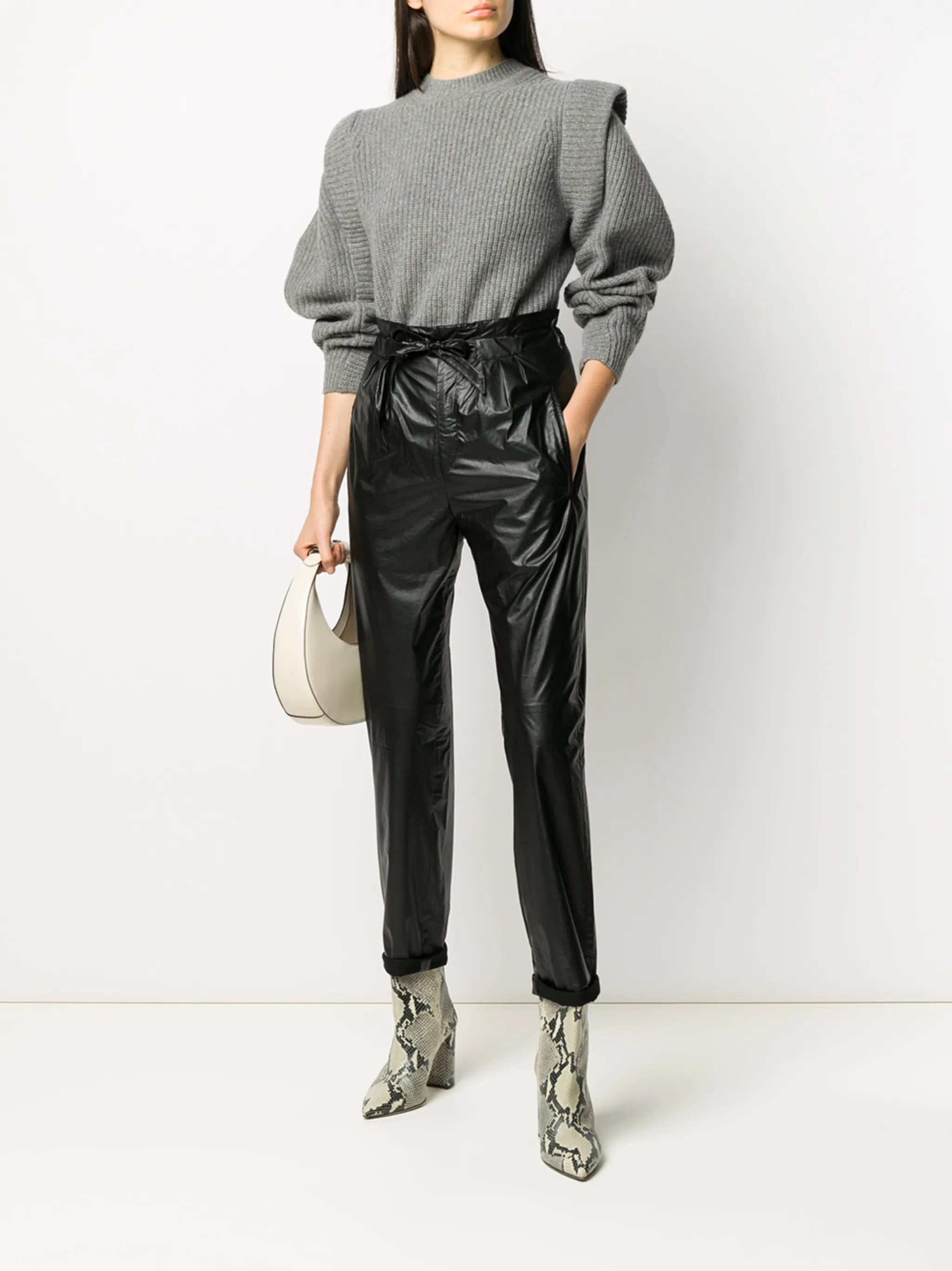 high-waisted tie-waist trousers