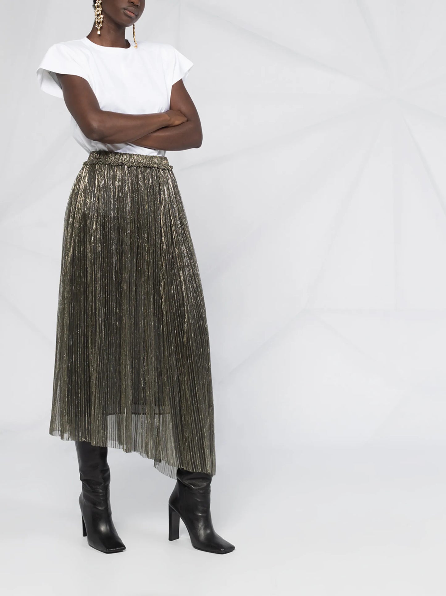 asymmetrical metallic pleated skirt