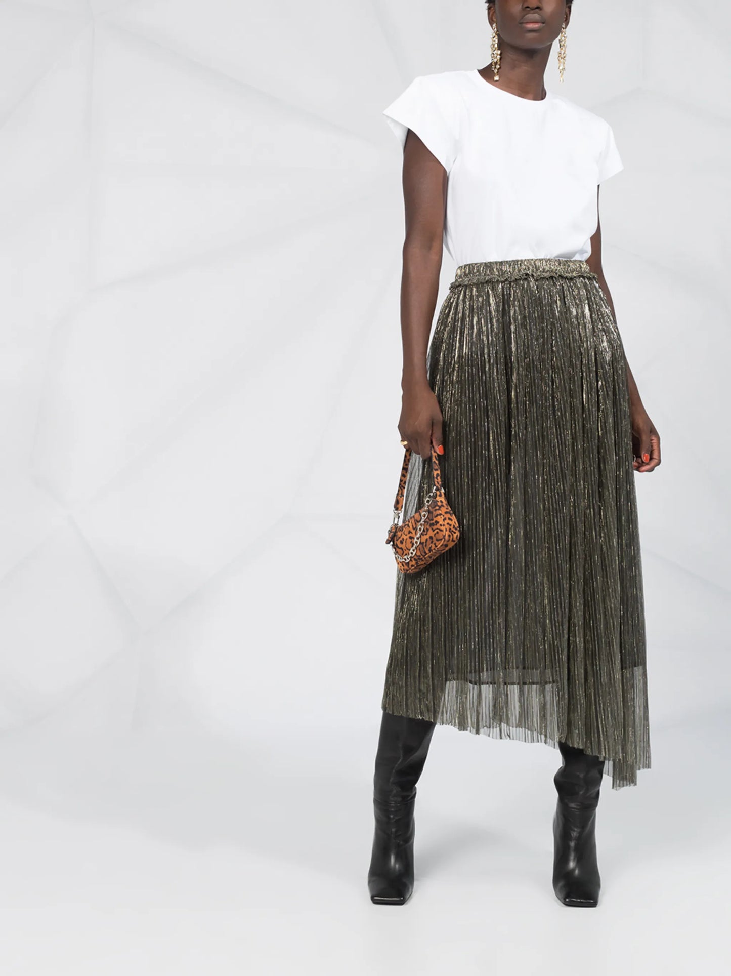 asymmetrical metallic pleated skirt
