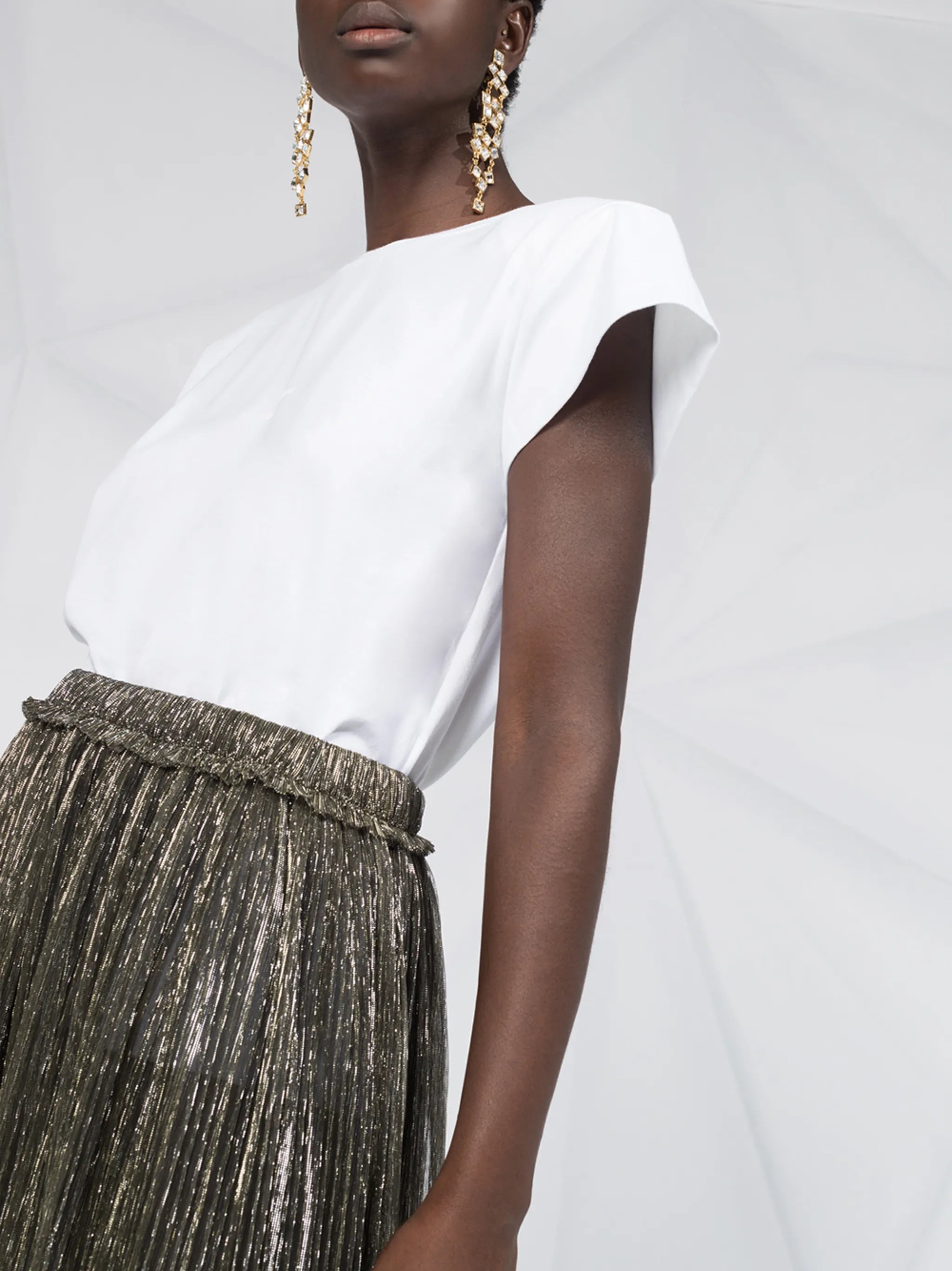 asymmetrical metallic pleated skirt