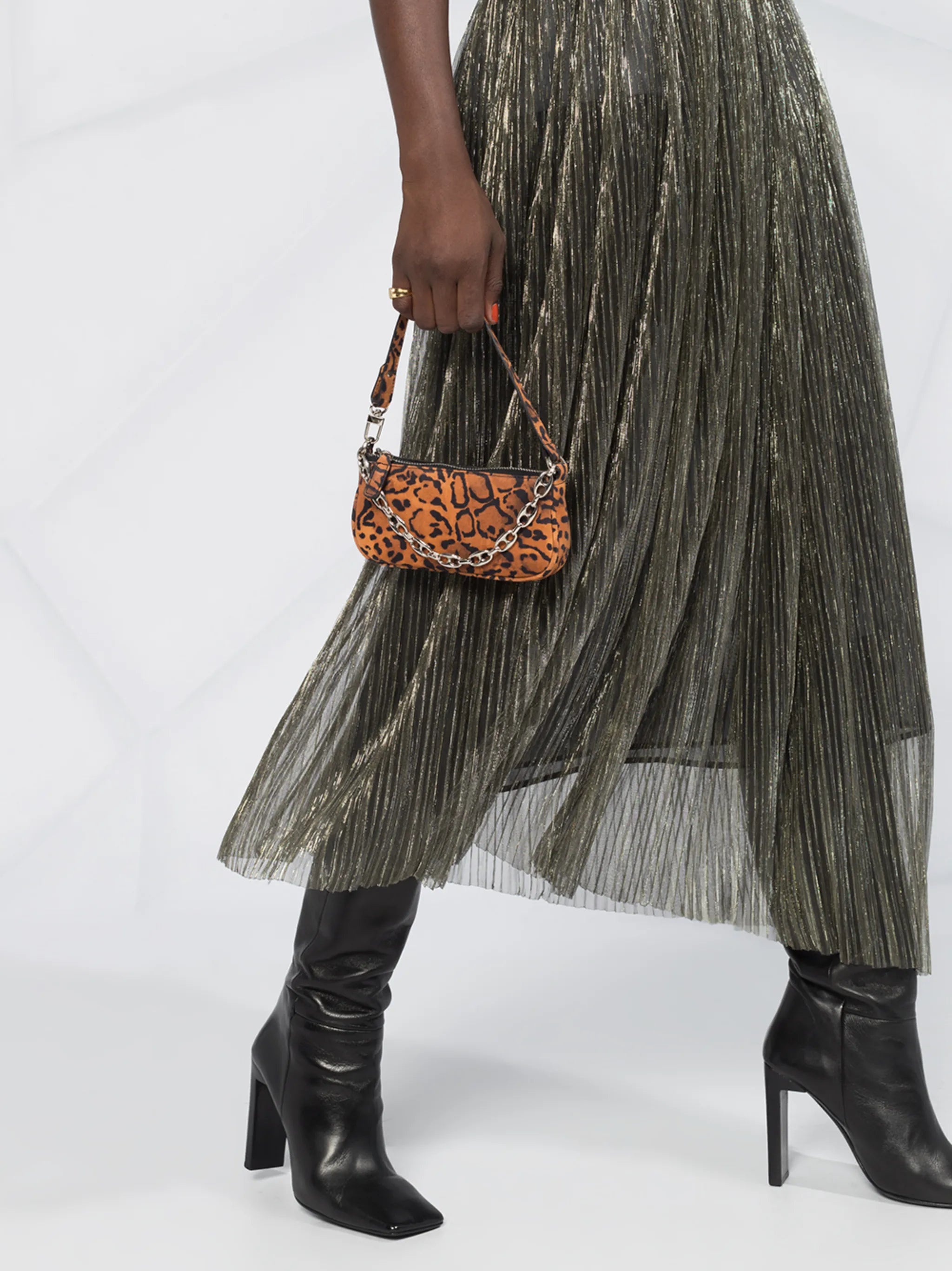asymmetrical metallic pleated skirt