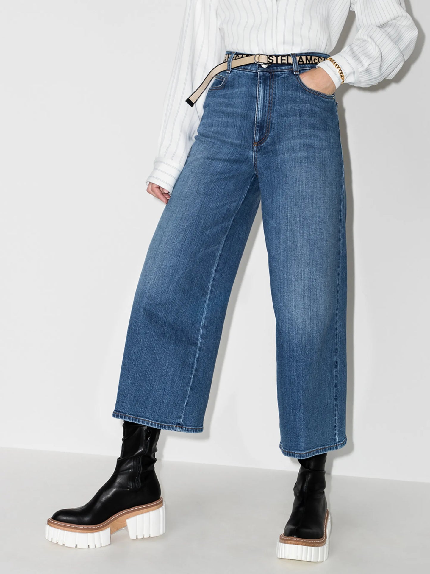 wide-leg logo belted jeans