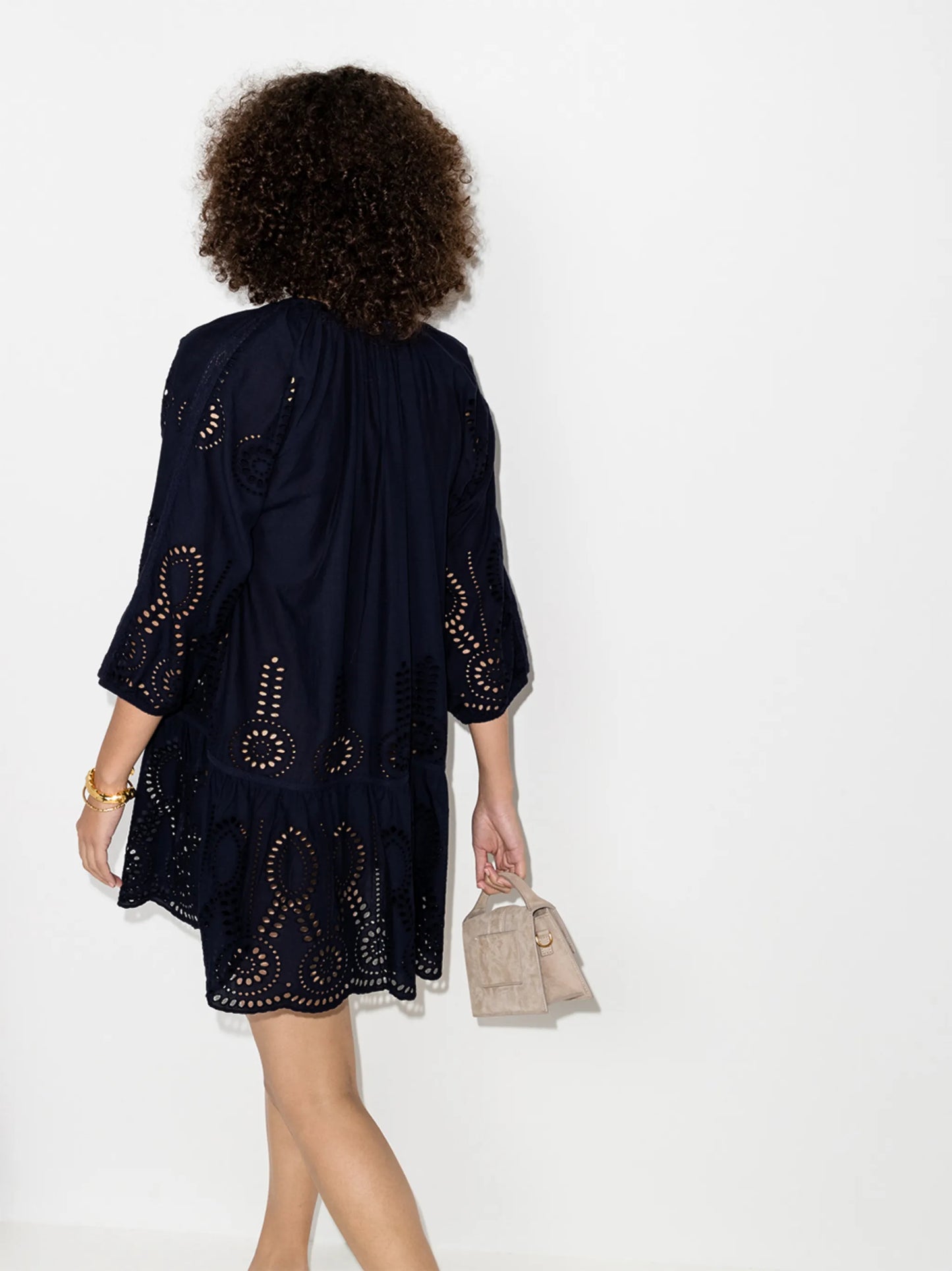 open-stitch detail mini dress