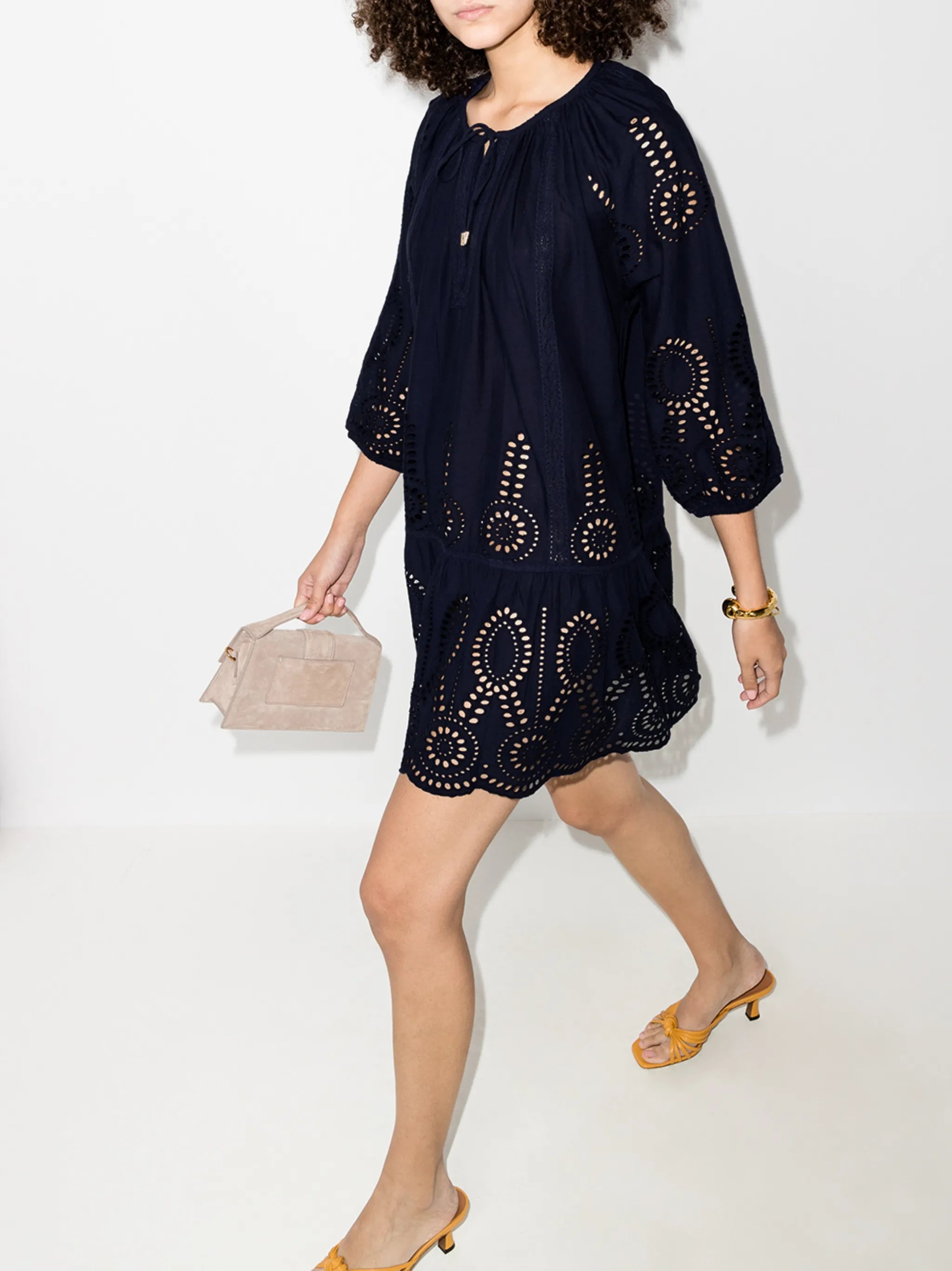open-stitch detail mini dress