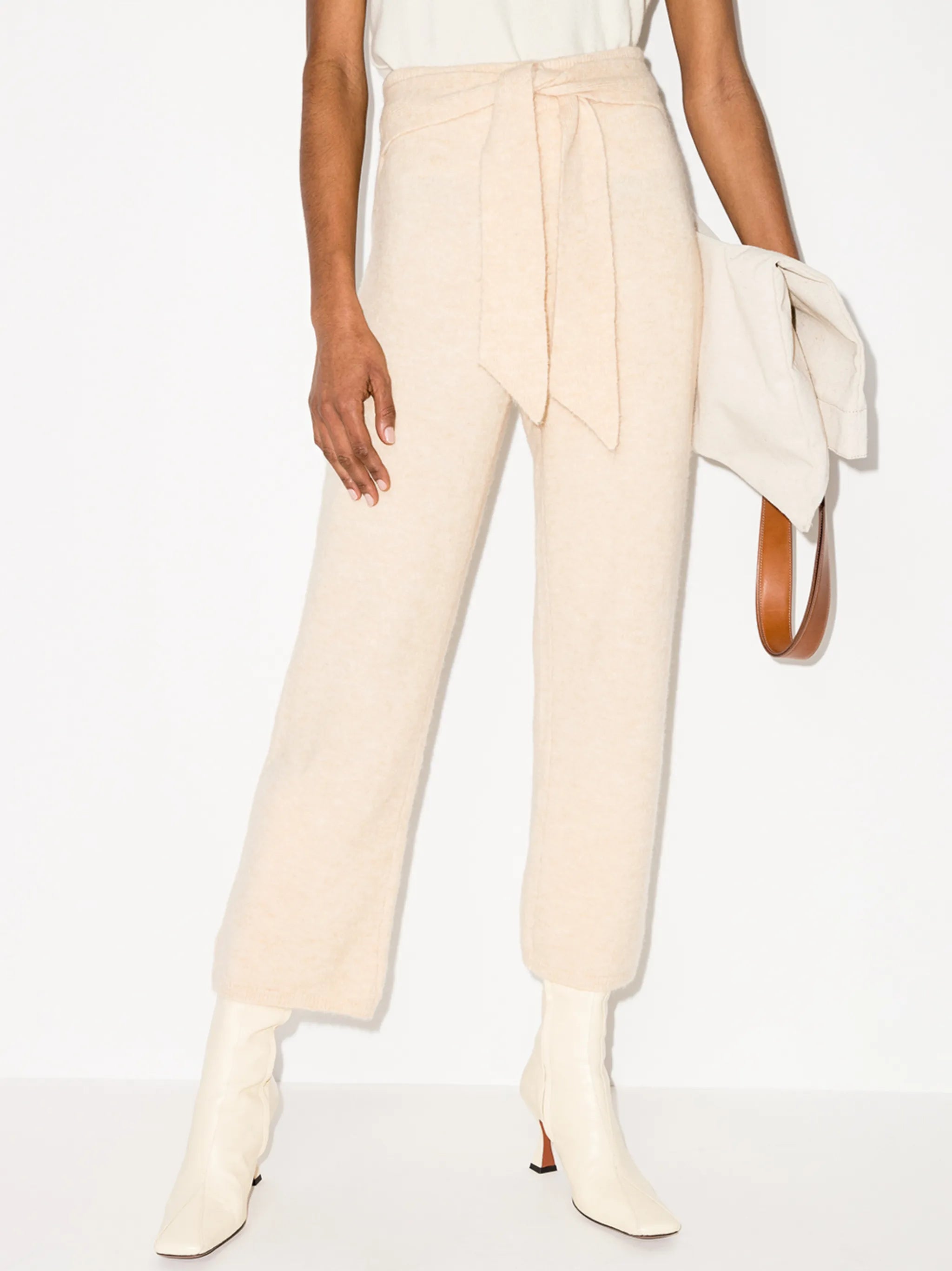 tied waist knit trousers