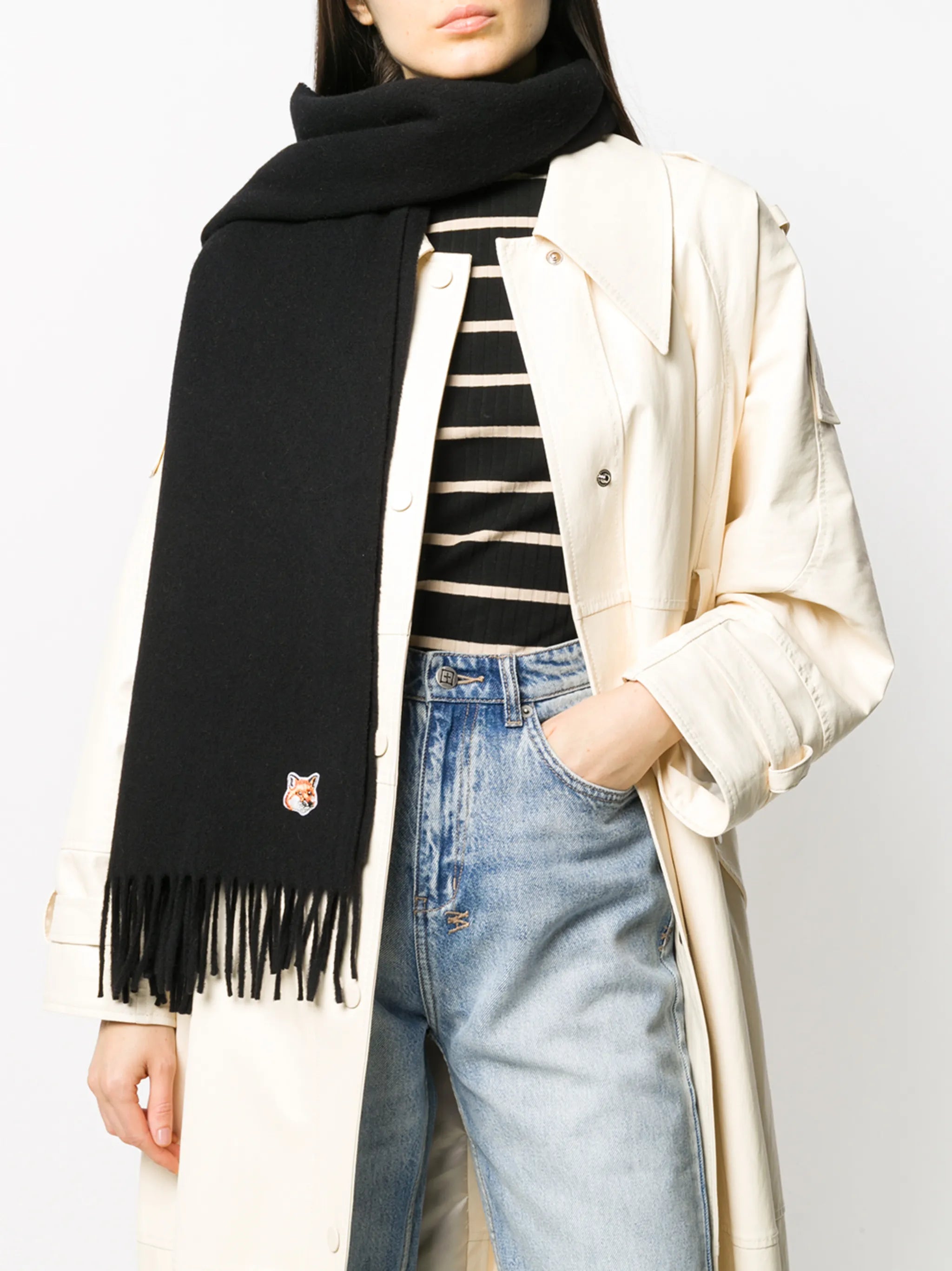 logo-patch fringed scarf