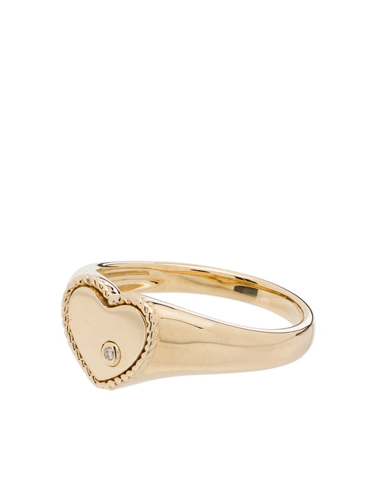 9kt yellow gold diamond heart signet ring