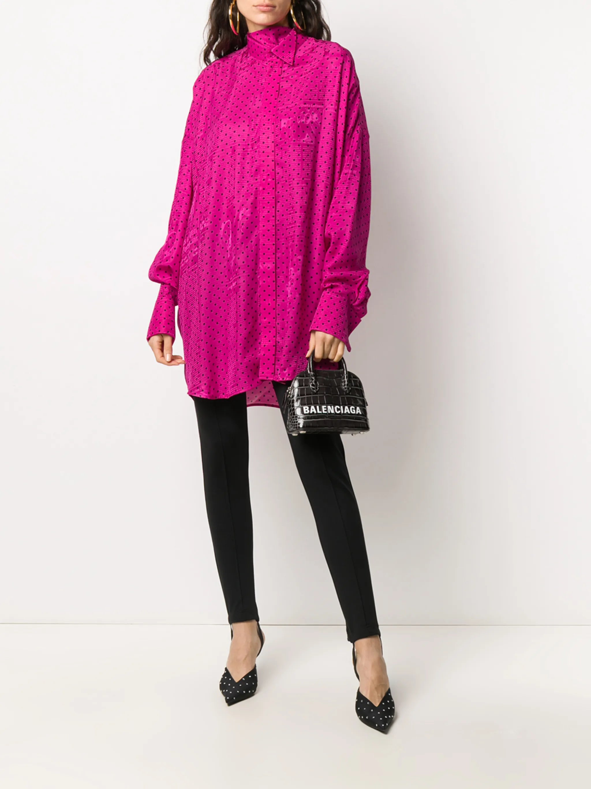 polka dot scarf-detail shirt