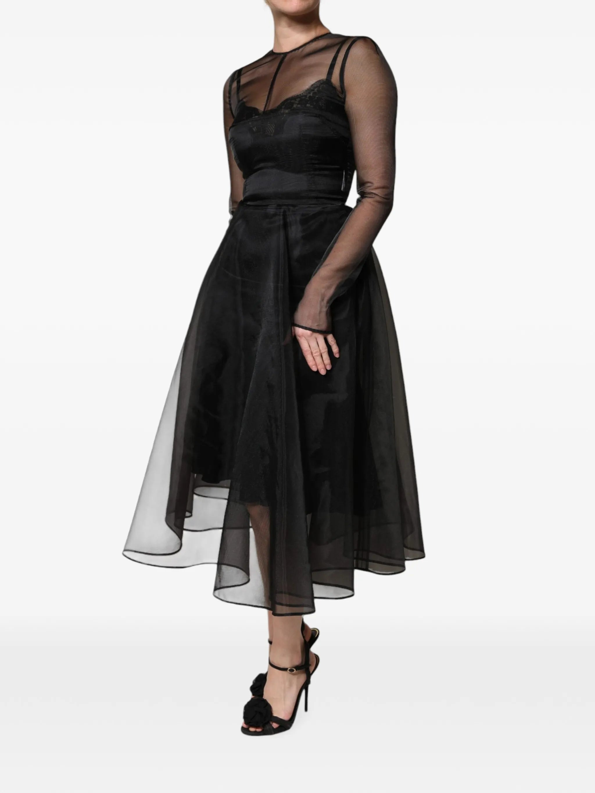Draped midi dress in cotton tulle