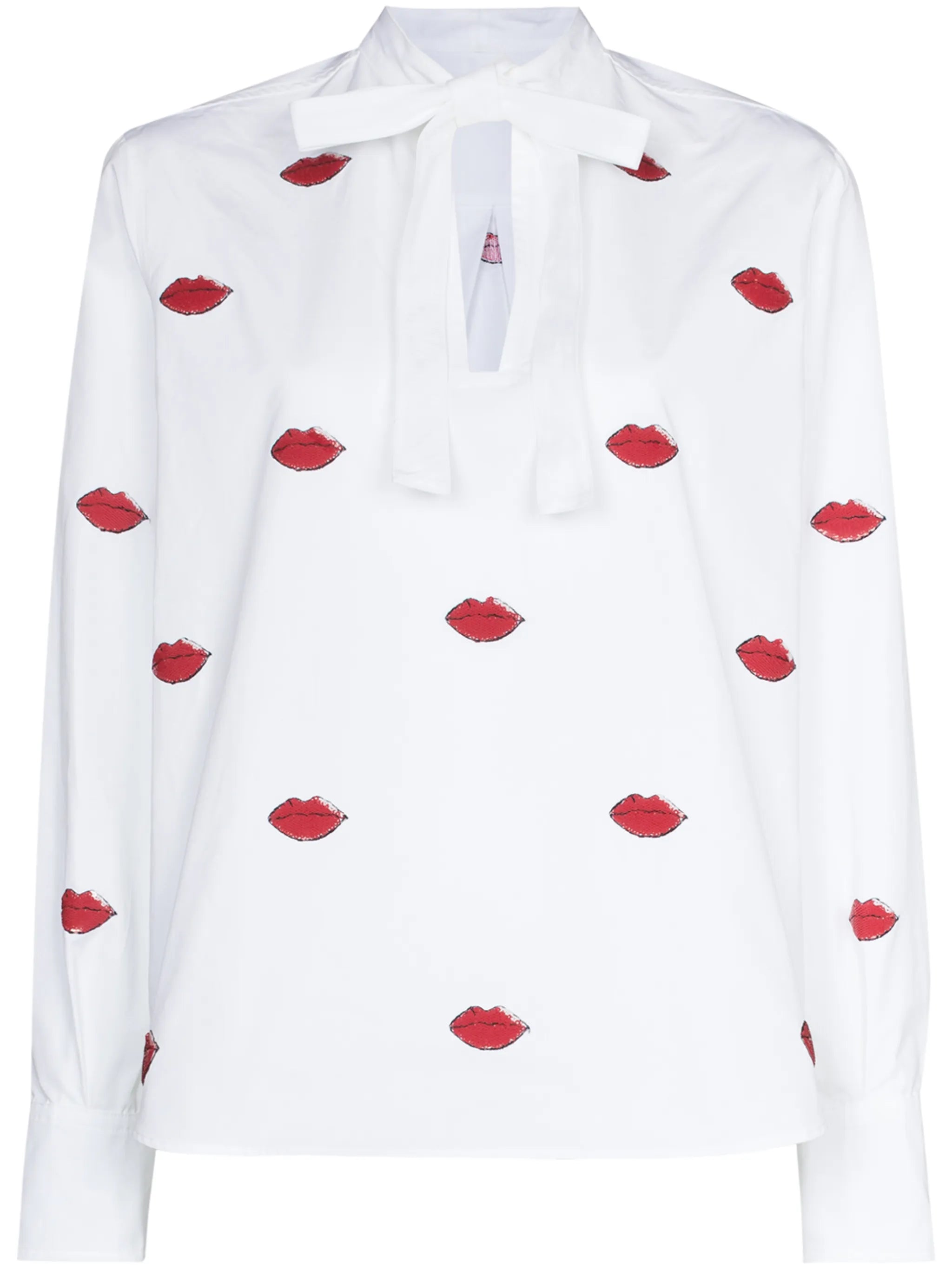 lips print tie-neck shirt