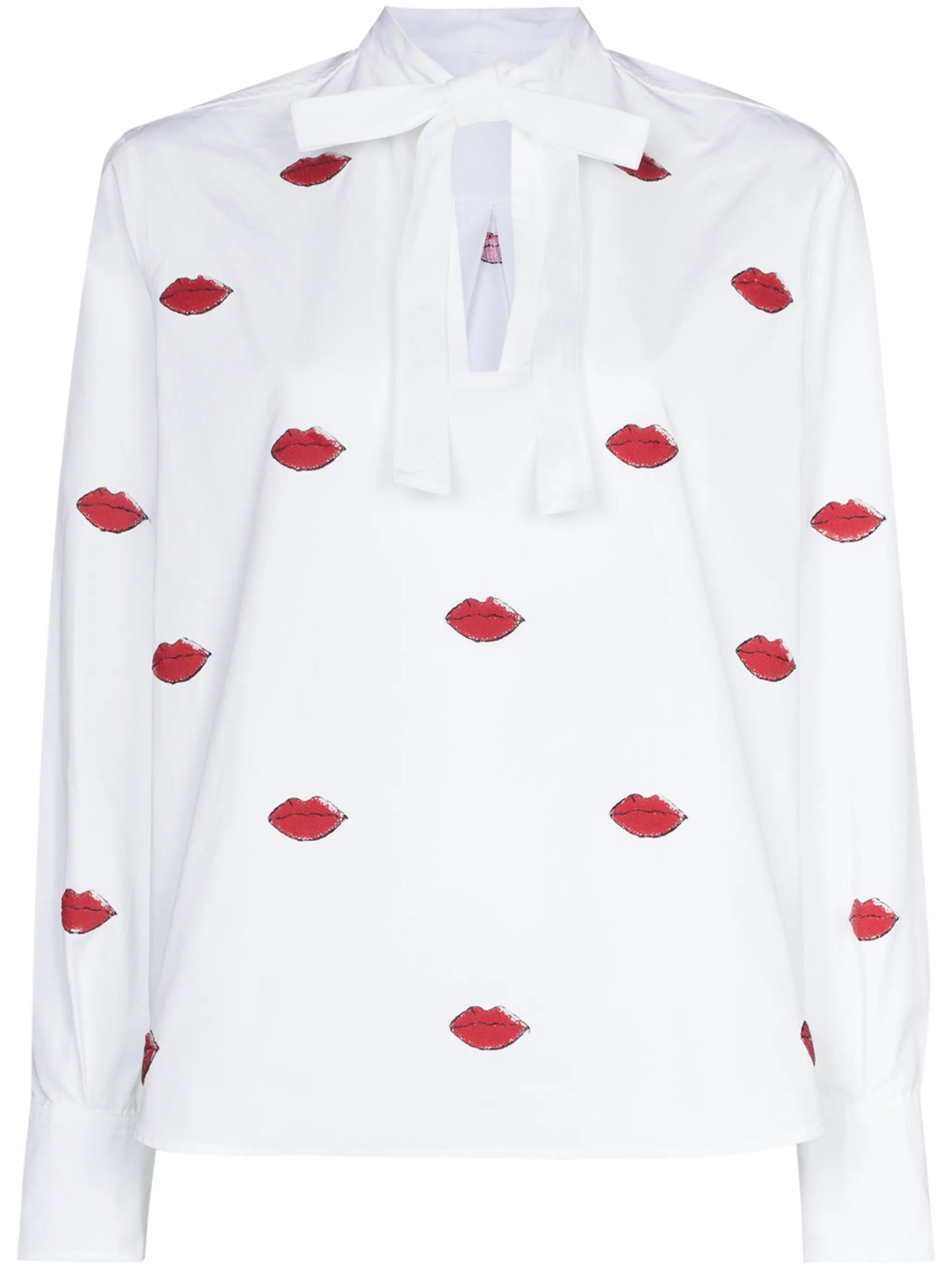 lips print tie-neck shirt