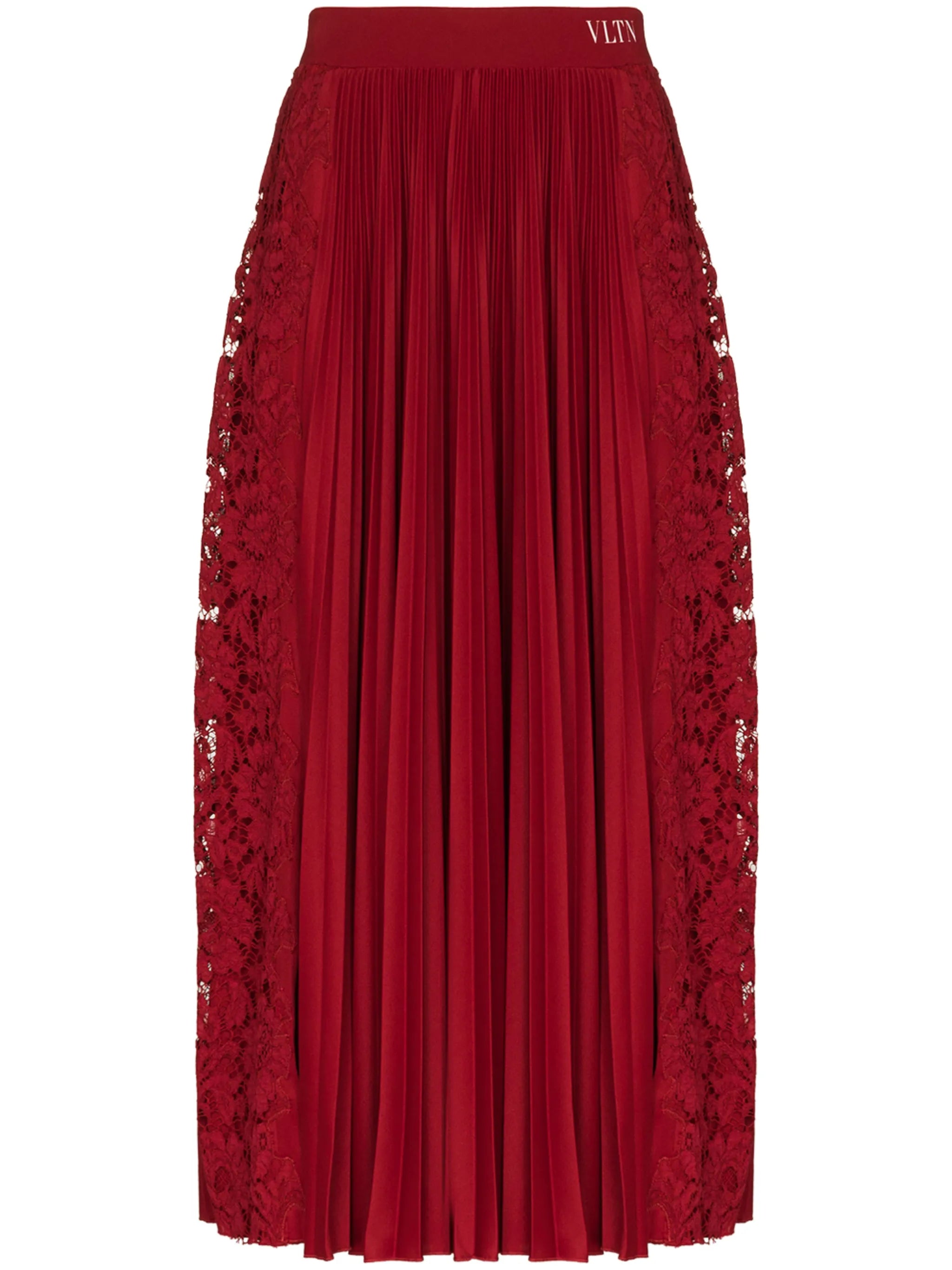 floral-lace pleated midi skirt