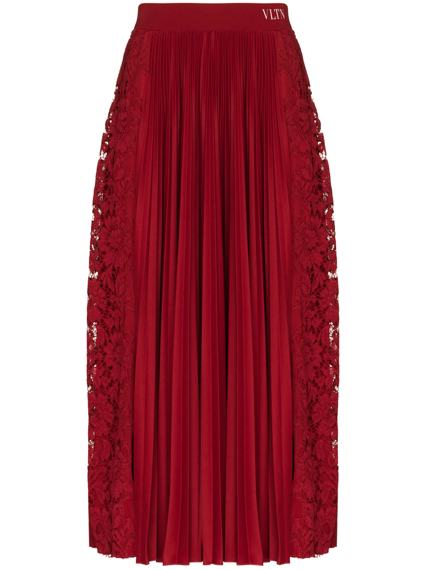 floral-lace pleated midi skirt