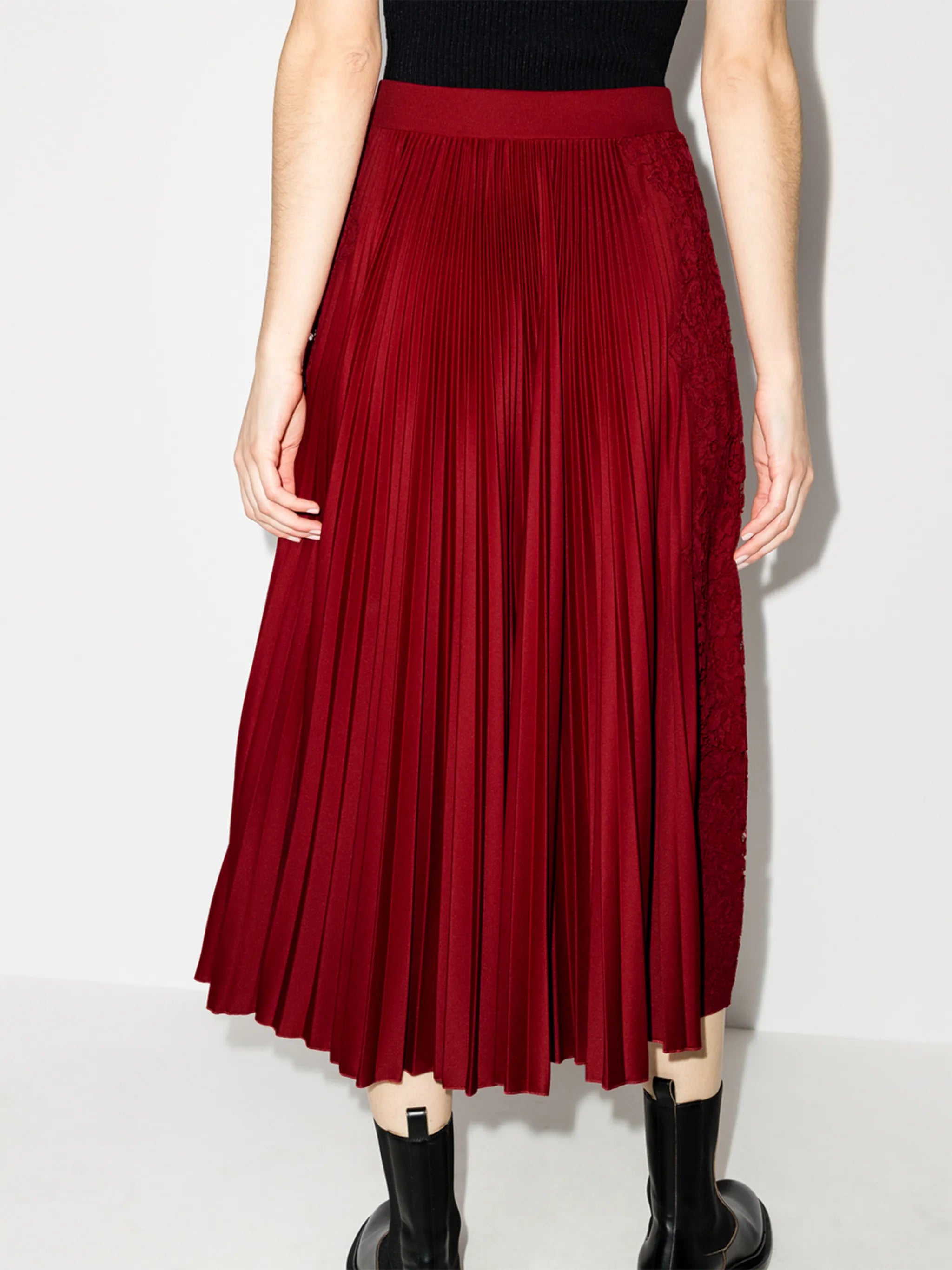 floral-lace pleated midi skirt