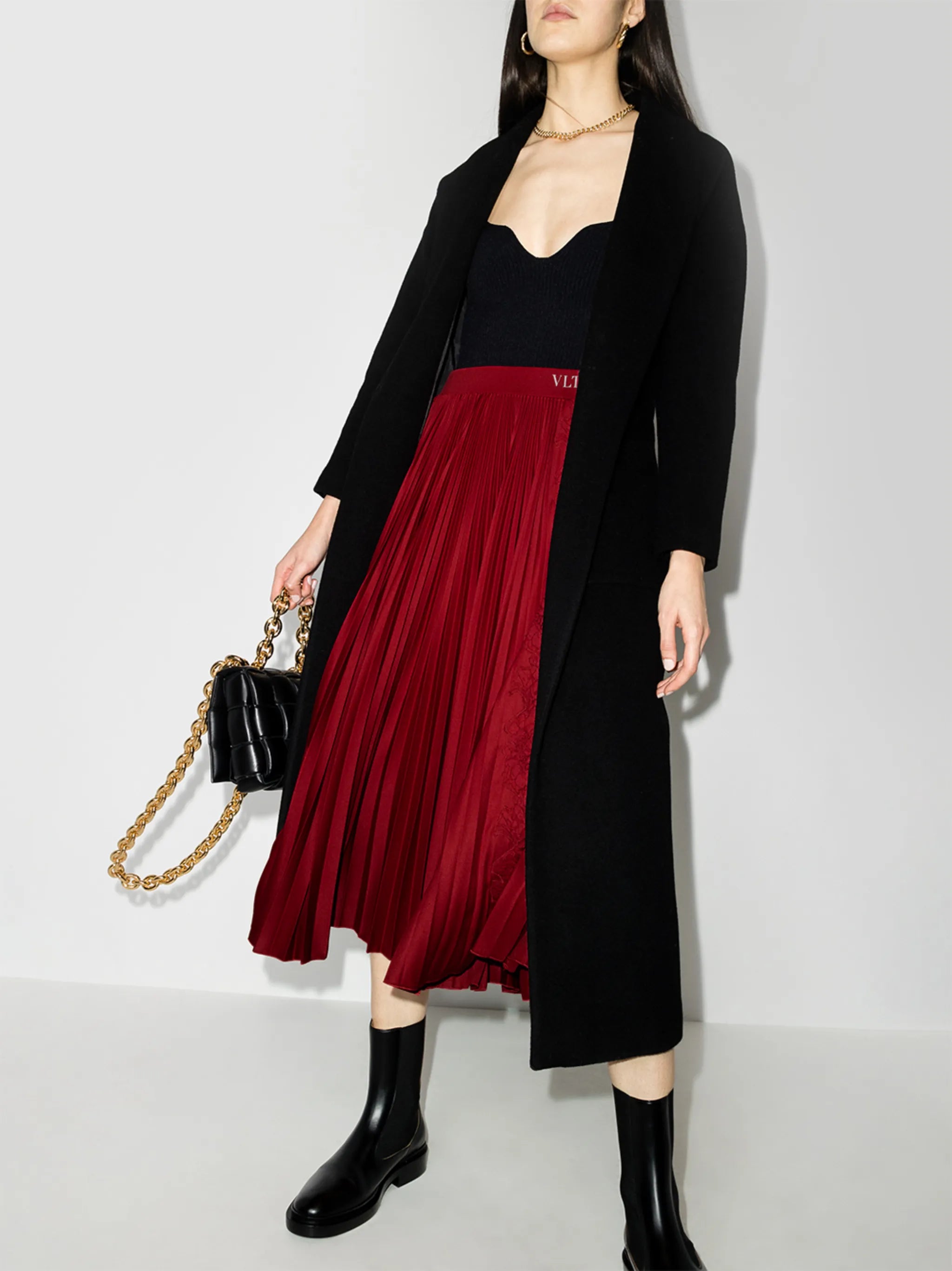 floral-lace pleated midi skirt