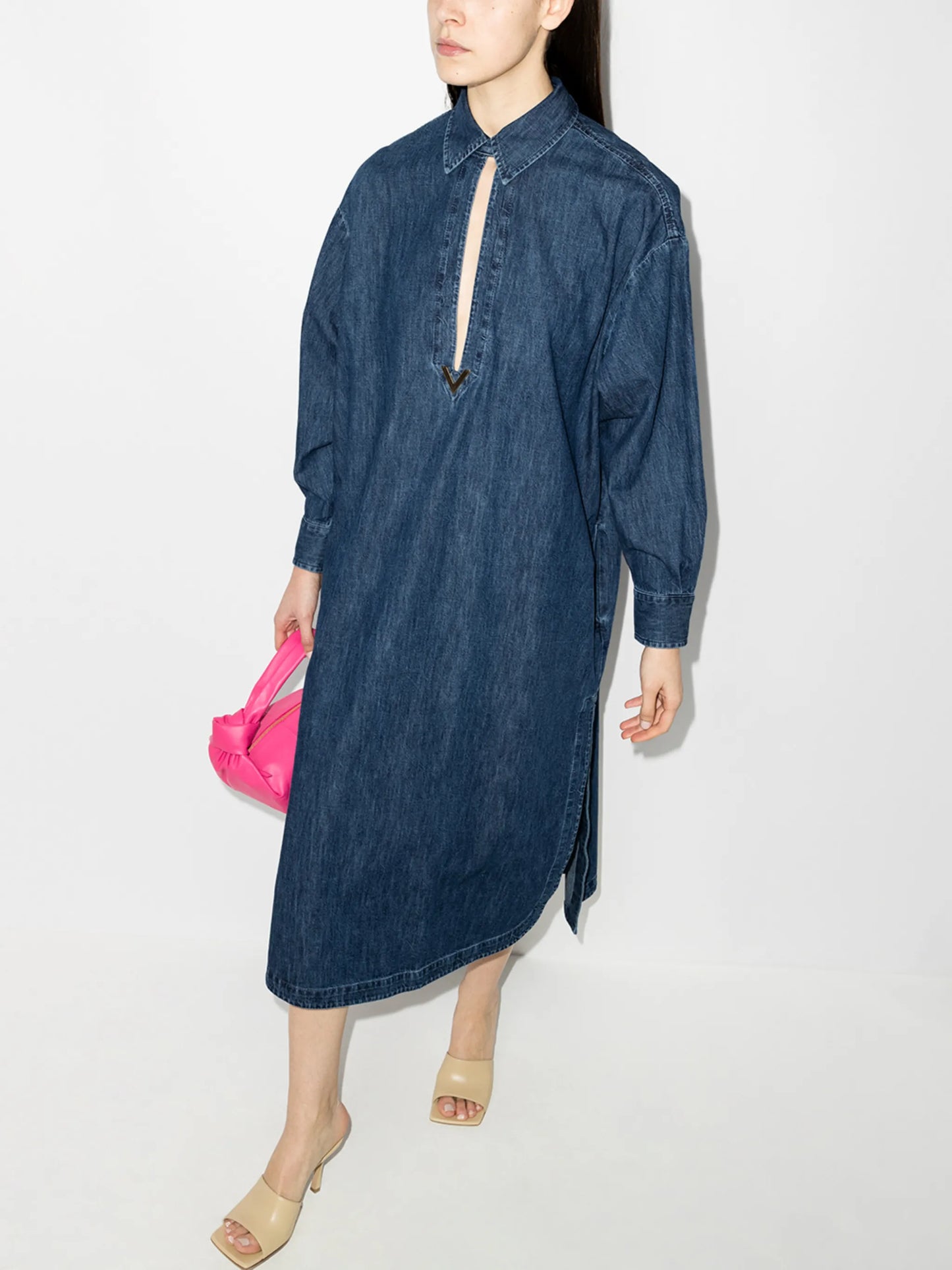 VGOLD cut-out neck denim dress
