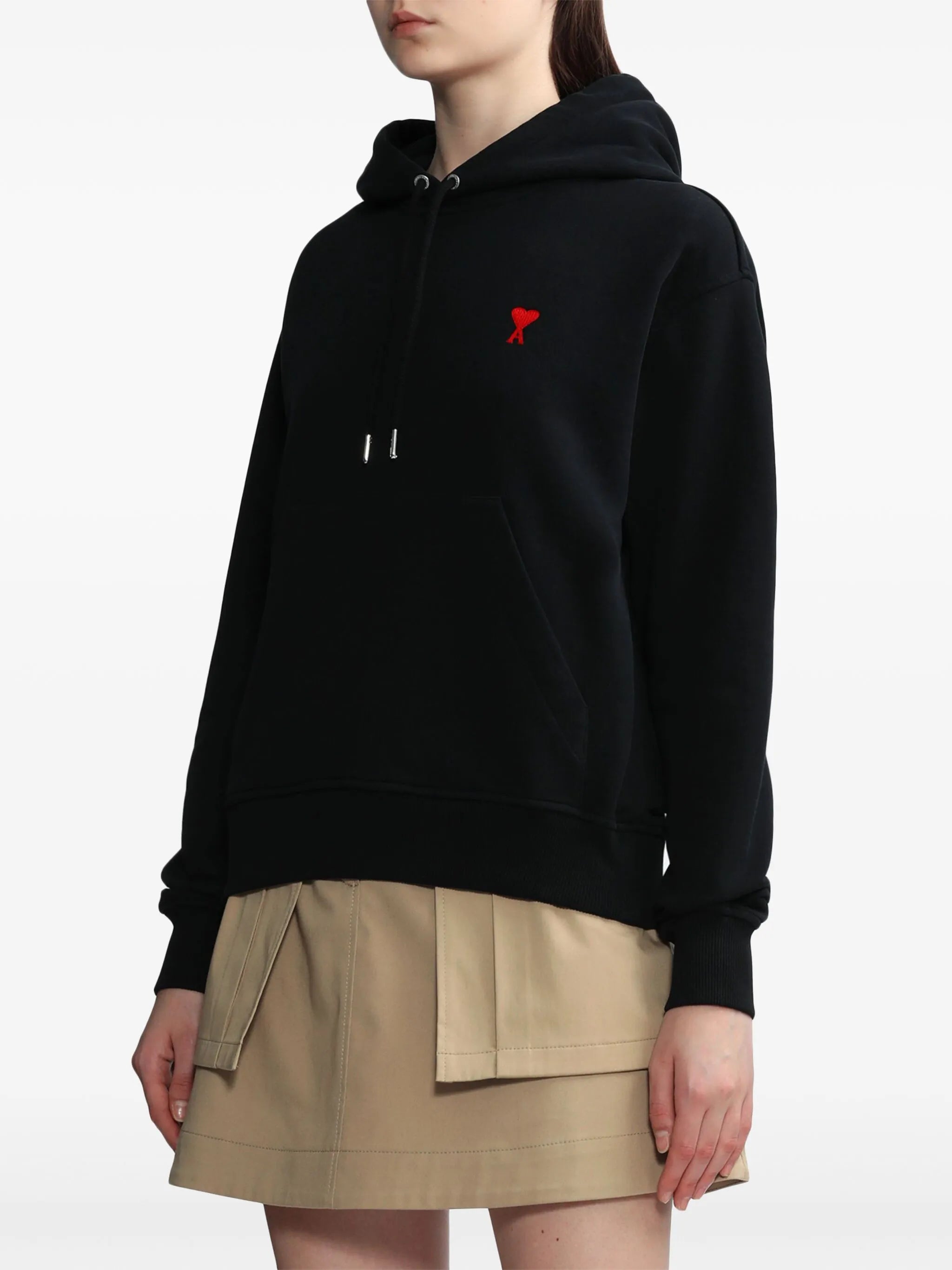 logo-embroidered drawstring hoodie