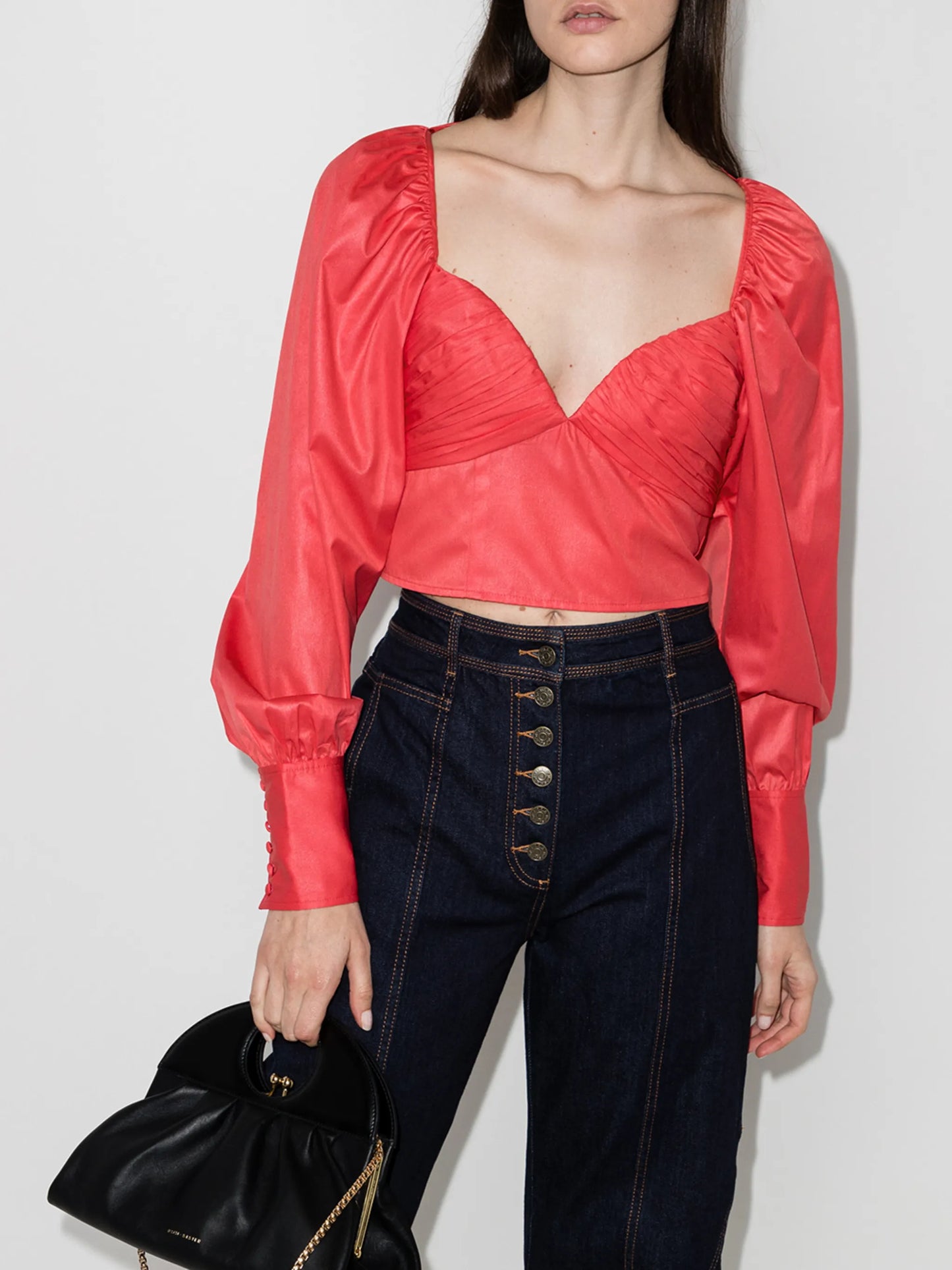 deep V-neck ruched blouse