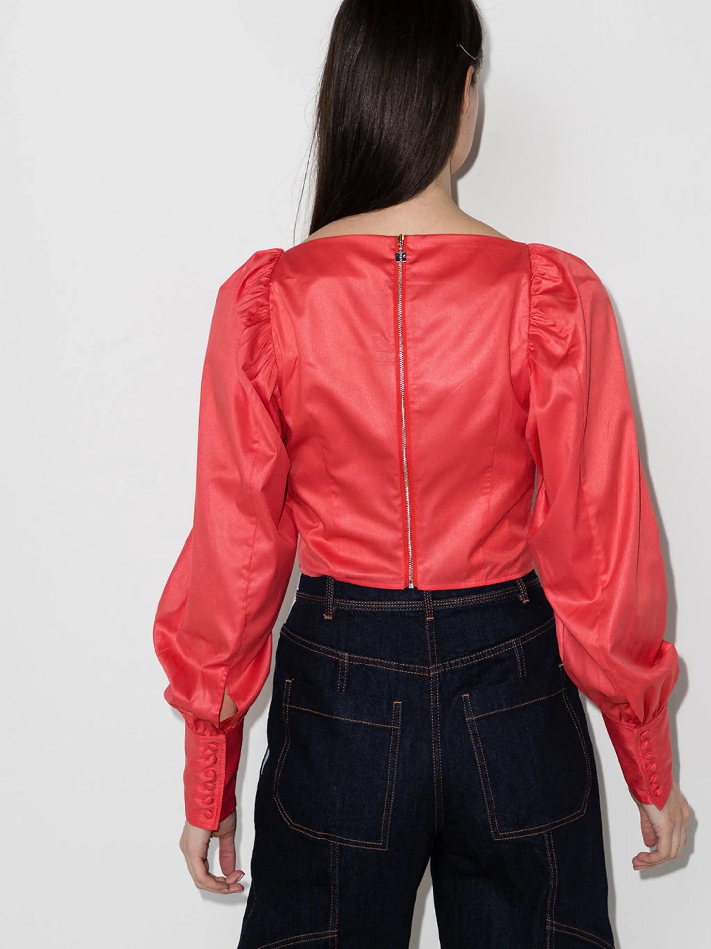deep V-neck ruched blouse
