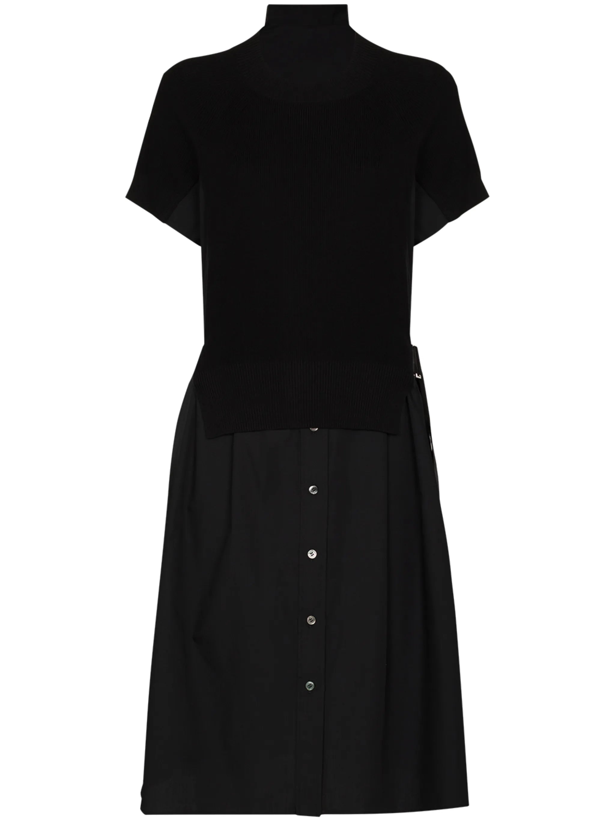 knit-overlay short-sleeve midi dress