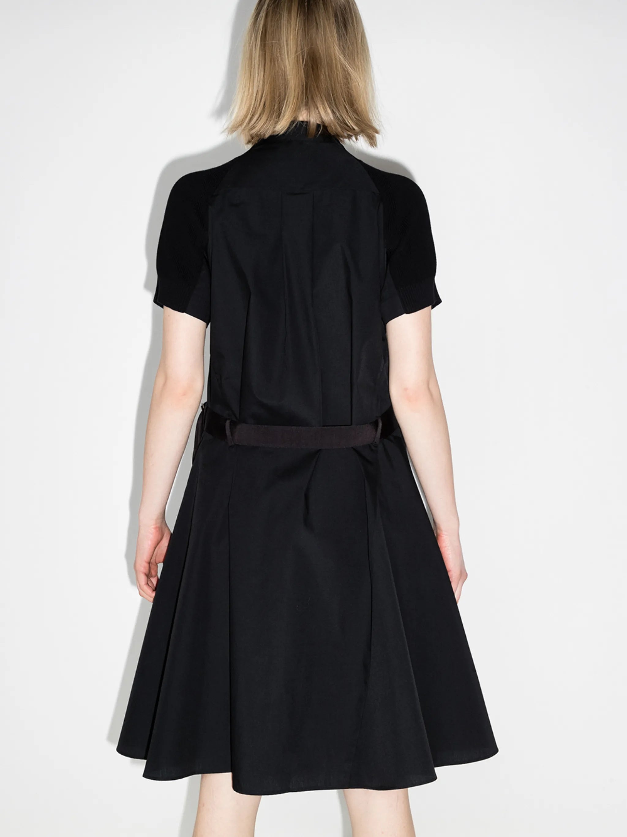 knit-overlay short-sleeve midi dress