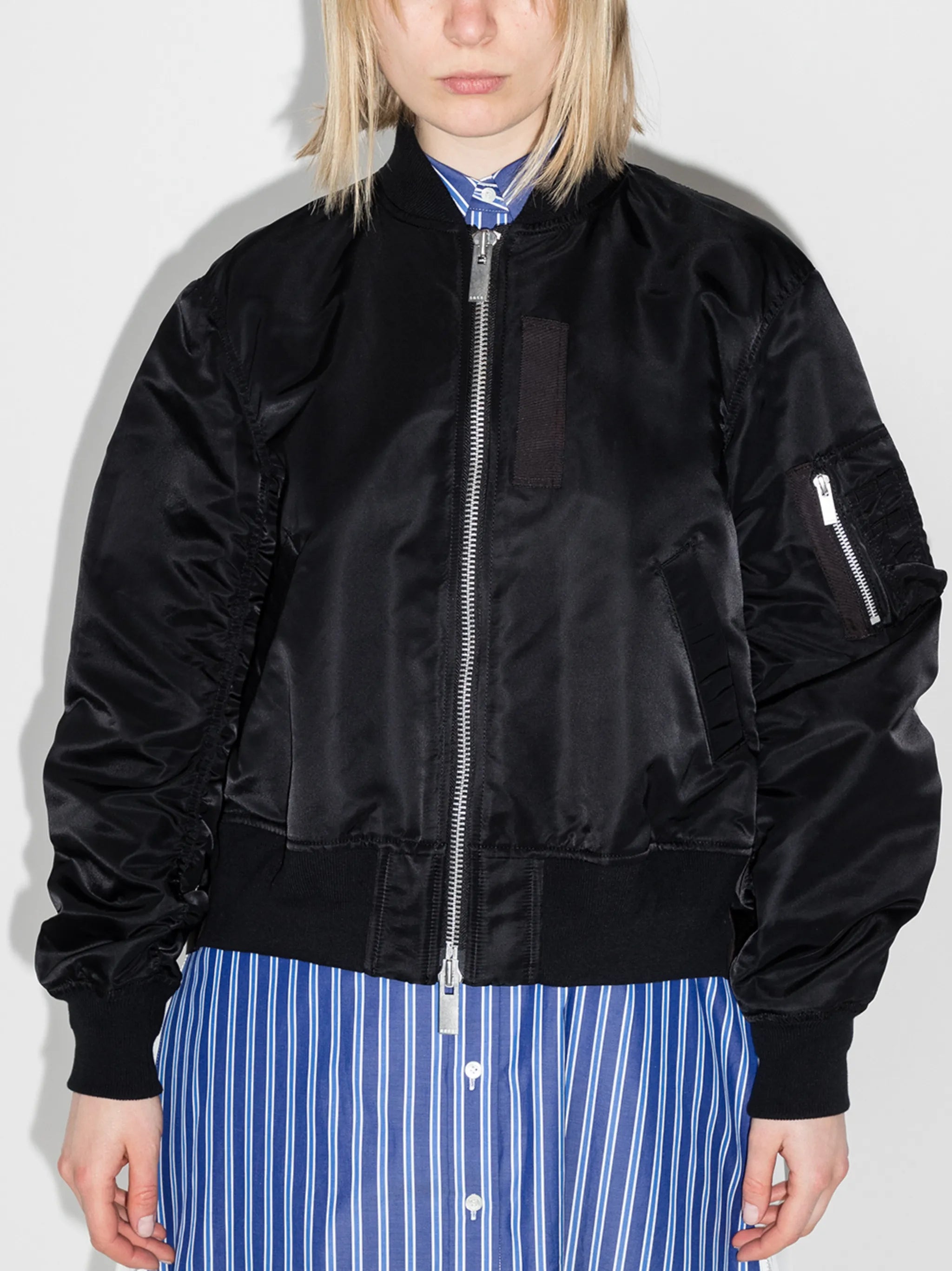 Ma-1 ruched-sleeve bomber jacket