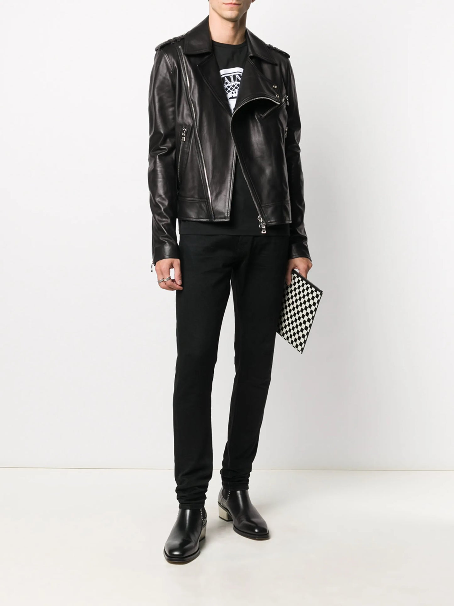 silver zip-detail biker jacket
