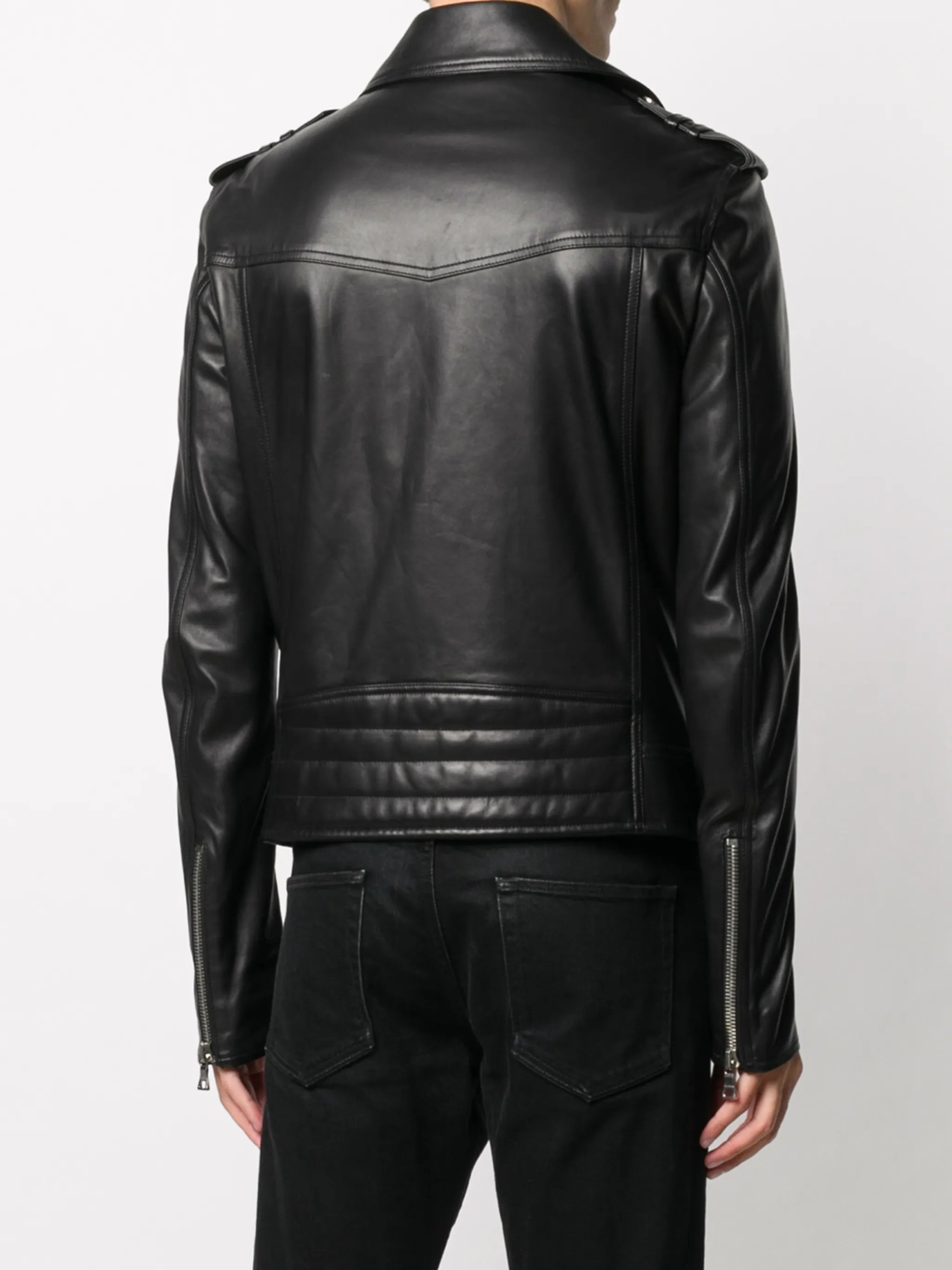 silver zip-detail biker jacket