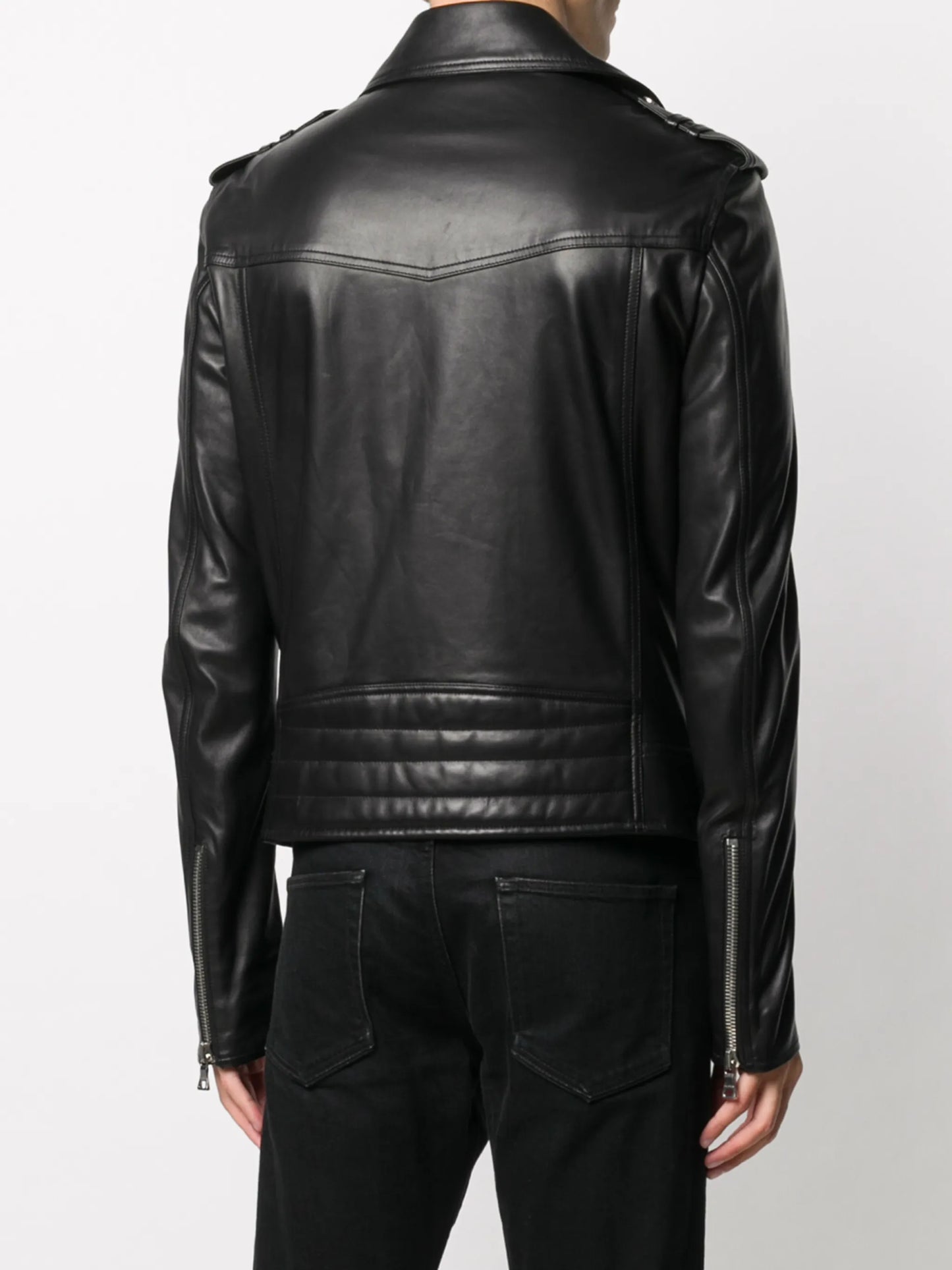 silver zip-detail biker jacket