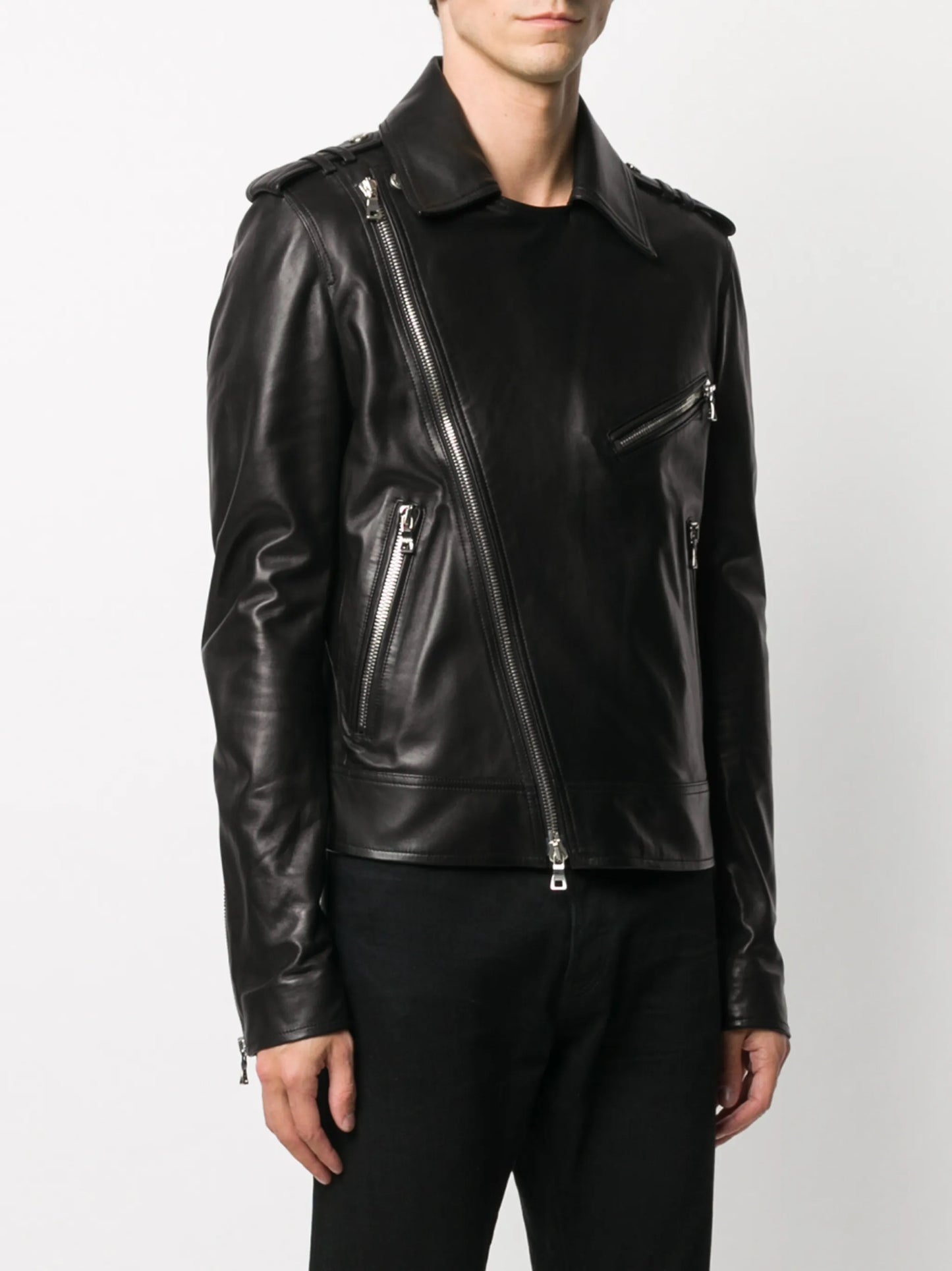 silver zip-detail biker jacket