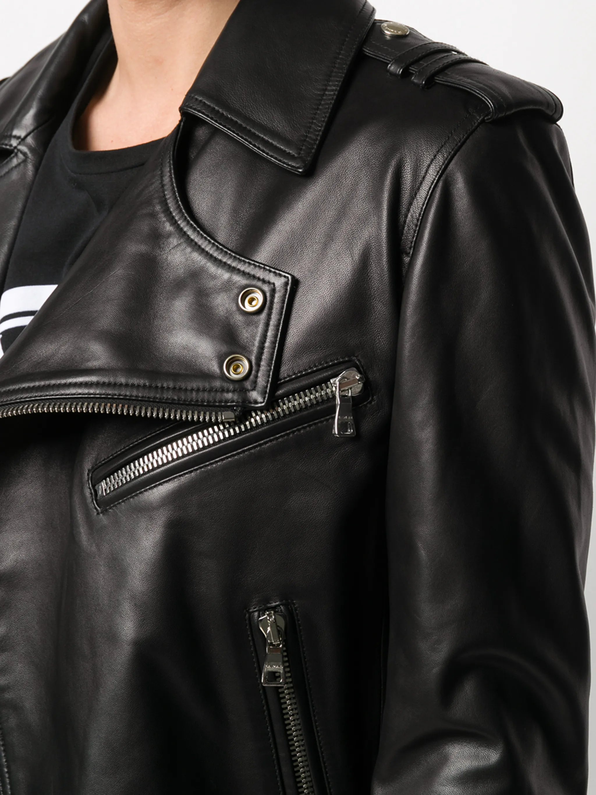 silver zip-detail biker jacket