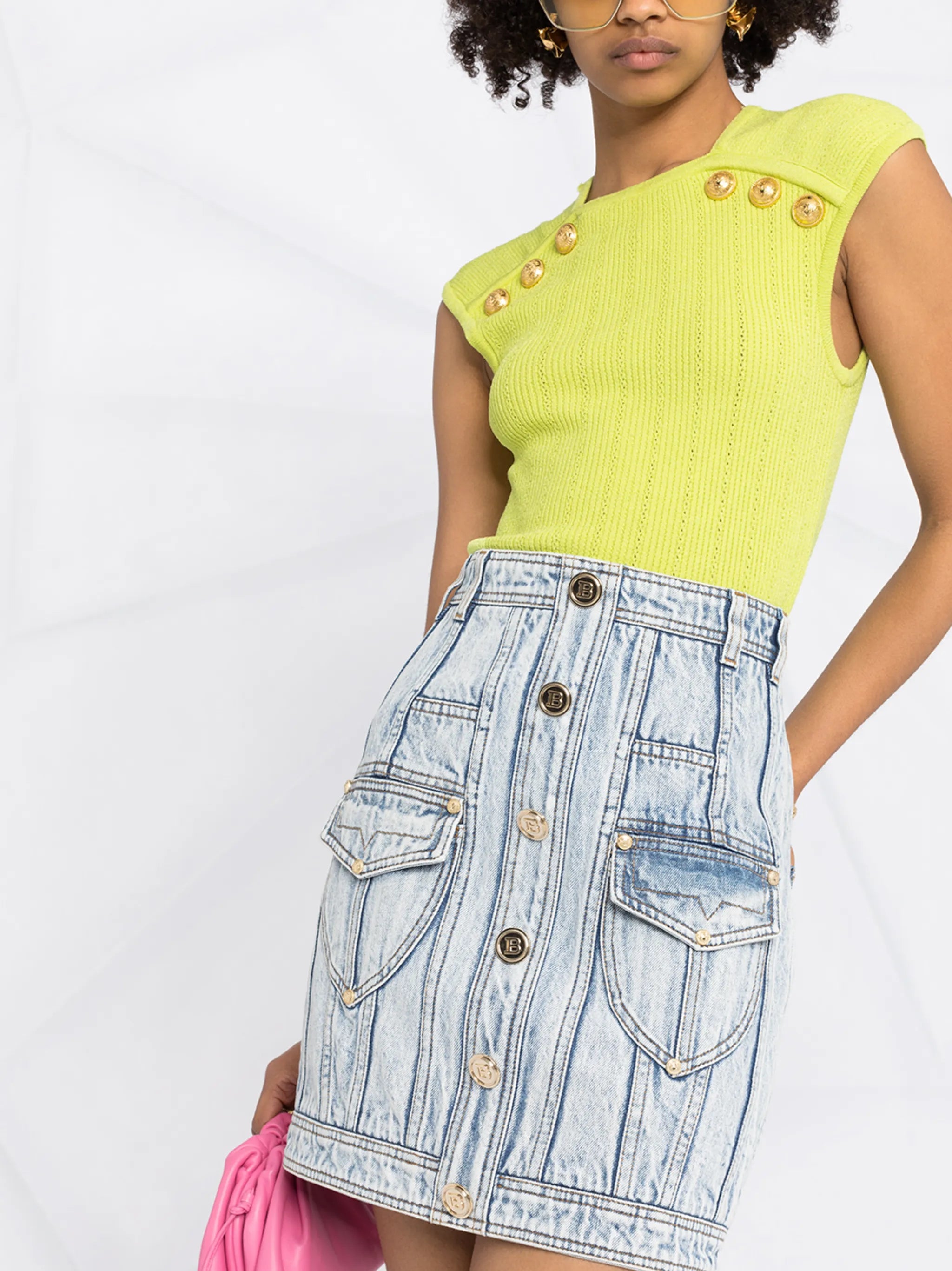 high-waisted denim skirt