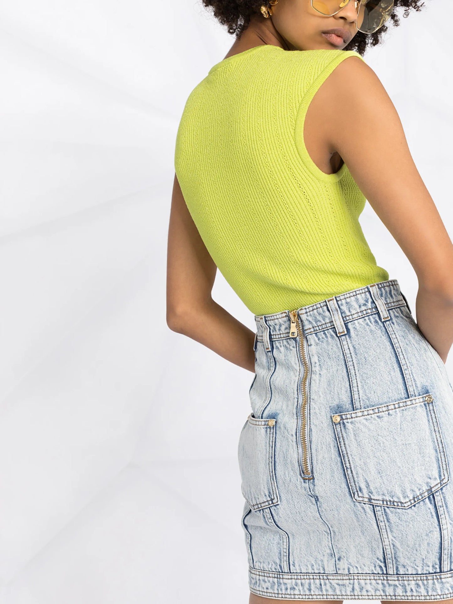 high-waisted denim skirt