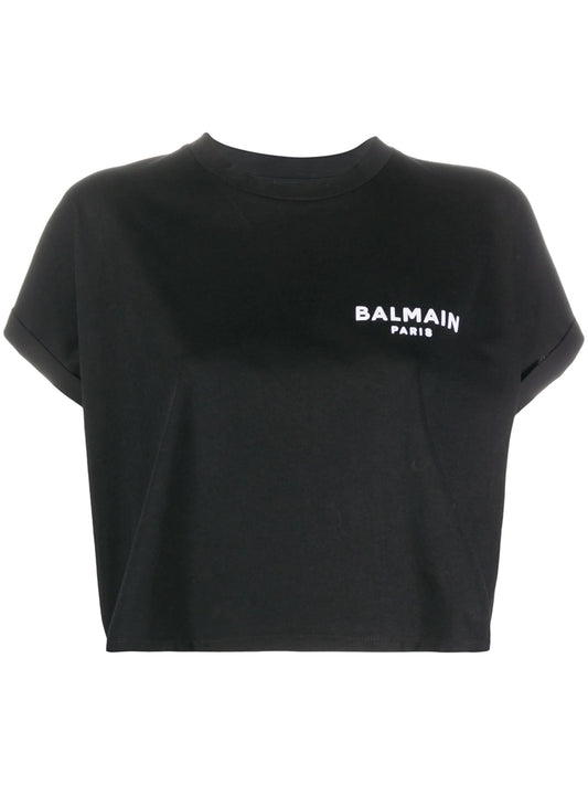 logo-embroidered cropped T-shirt