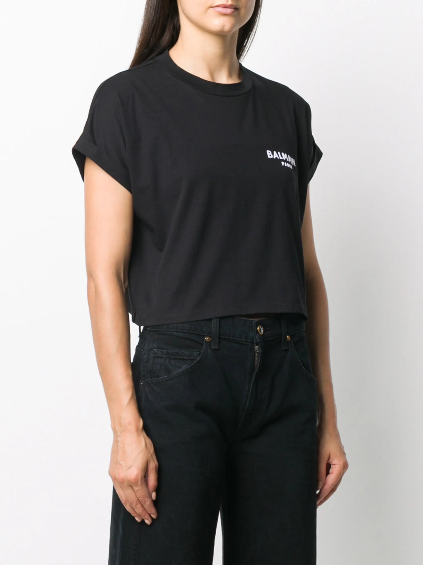 logo-embroidered cropped T-shirt