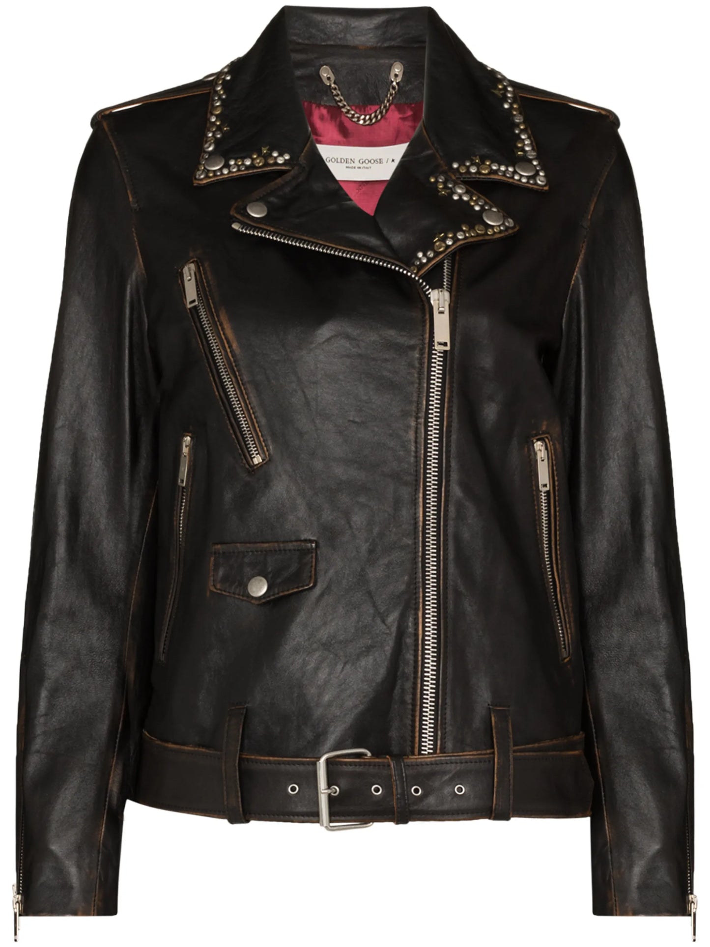 stud-embellished leather biker jacket